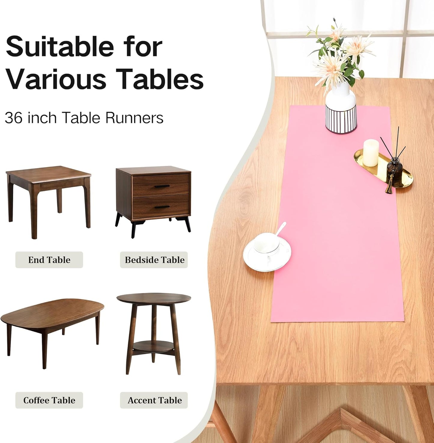 Farmhouse Pink Table Runner Small Short Table Runners 36 Inches Coffee Table Runner for Dresser Living Room Bedroom Holiday Party Banquet 12X36 Inch