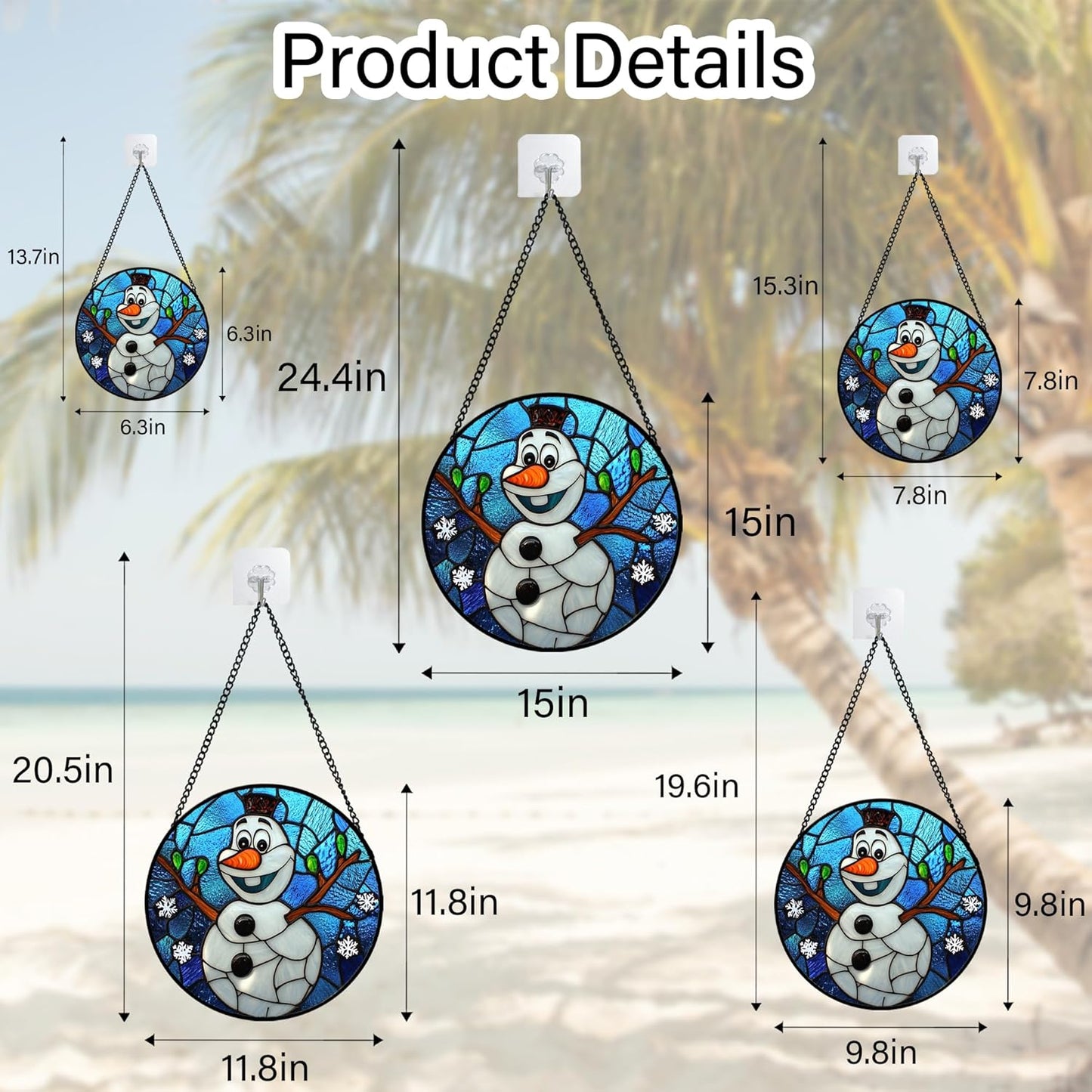 Stained Glass Window Hanging Christmas Funny Snowman 15" - Suncatcher Door Garden Blue White Snowflakes Sun Catcher New Year Birthday for Friend Mom Men Woman Nana