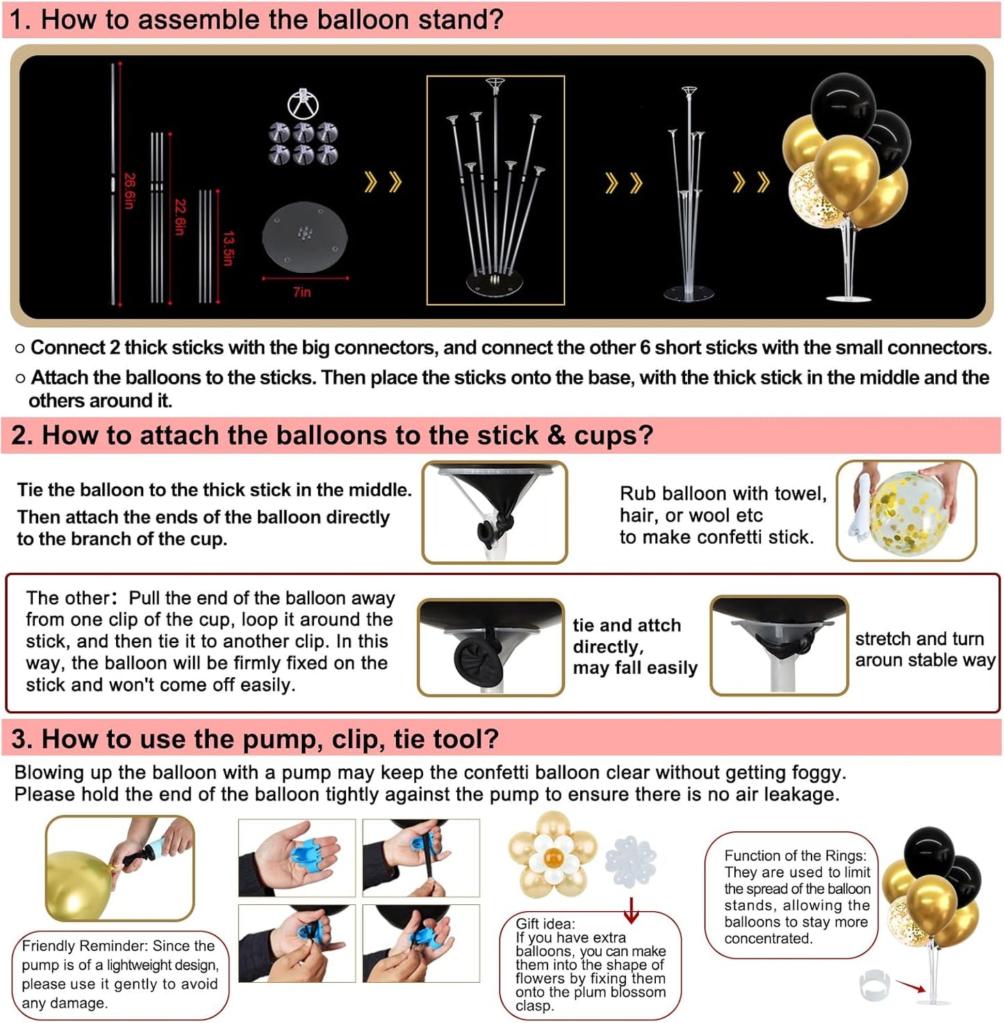 TONIFUL 4 Table Centerpiece Balloon Stand Kit Include Silver Gold Latex Confetti Balloons for 2025 Graduation,New Years 2025,Birthday,Retirement, Christmas, Anniversary Table Party Decoration