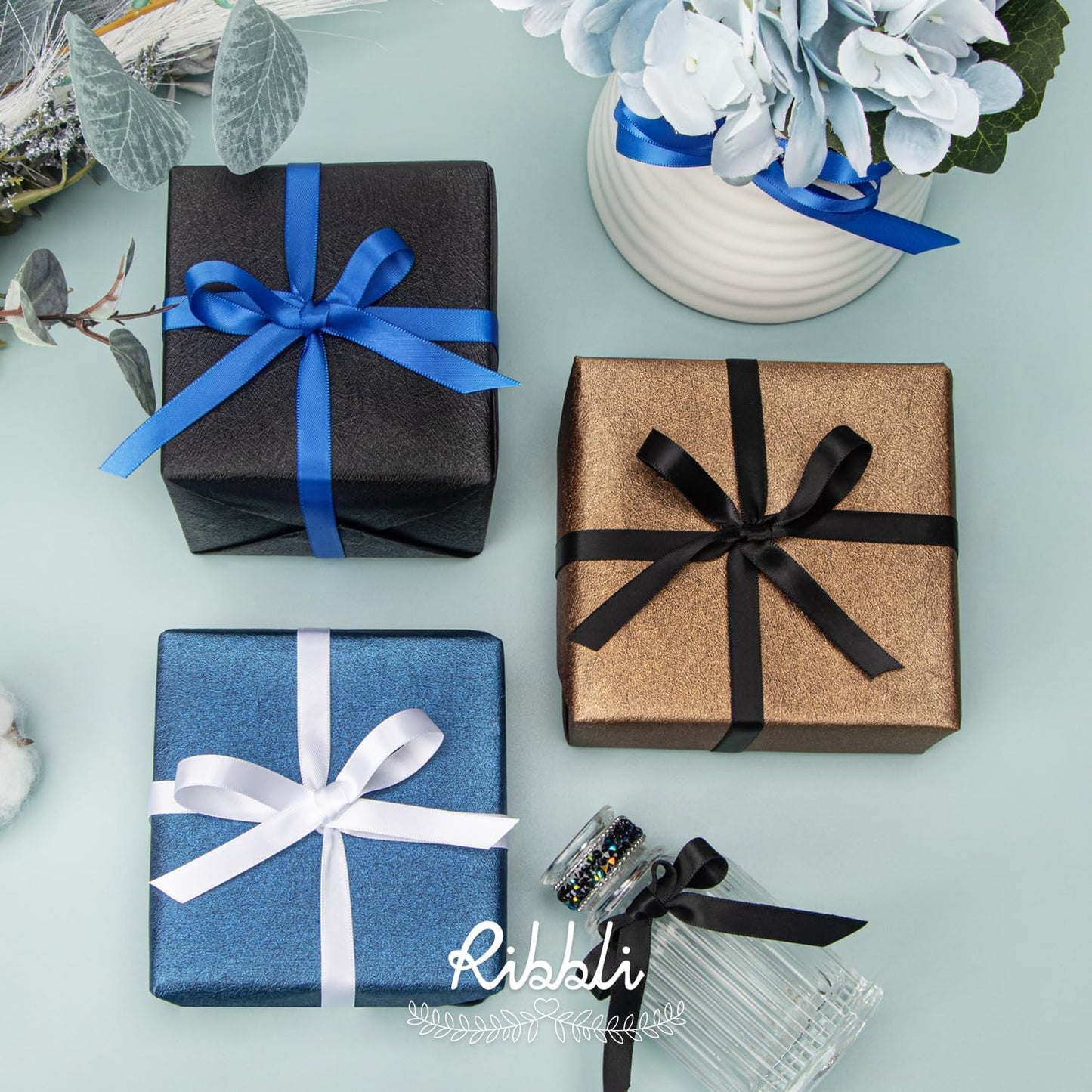 Ribbli Double Faced Royal Blue Satin Ribbon,3/8” x Continuous 25 Yards,Use for Bows Bouquet,Gift Wrapping,Floral Arrangement