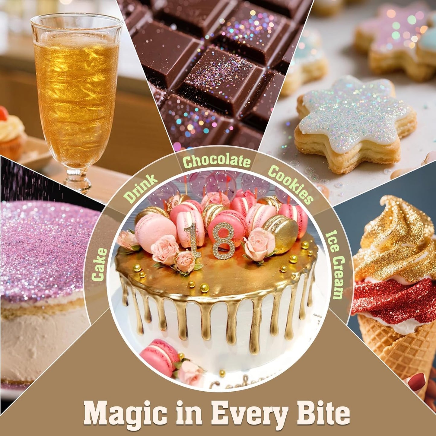 Twisweet Pink Edible Glitter for Drinks, Food Grade 10g Sparkling Sprinkles Cake Decorating Supplies, Edible Luster Dust for Cocktail Beverages, Food Coloring Shimmer Powder for Cupcakes Cookies Cake Decorations