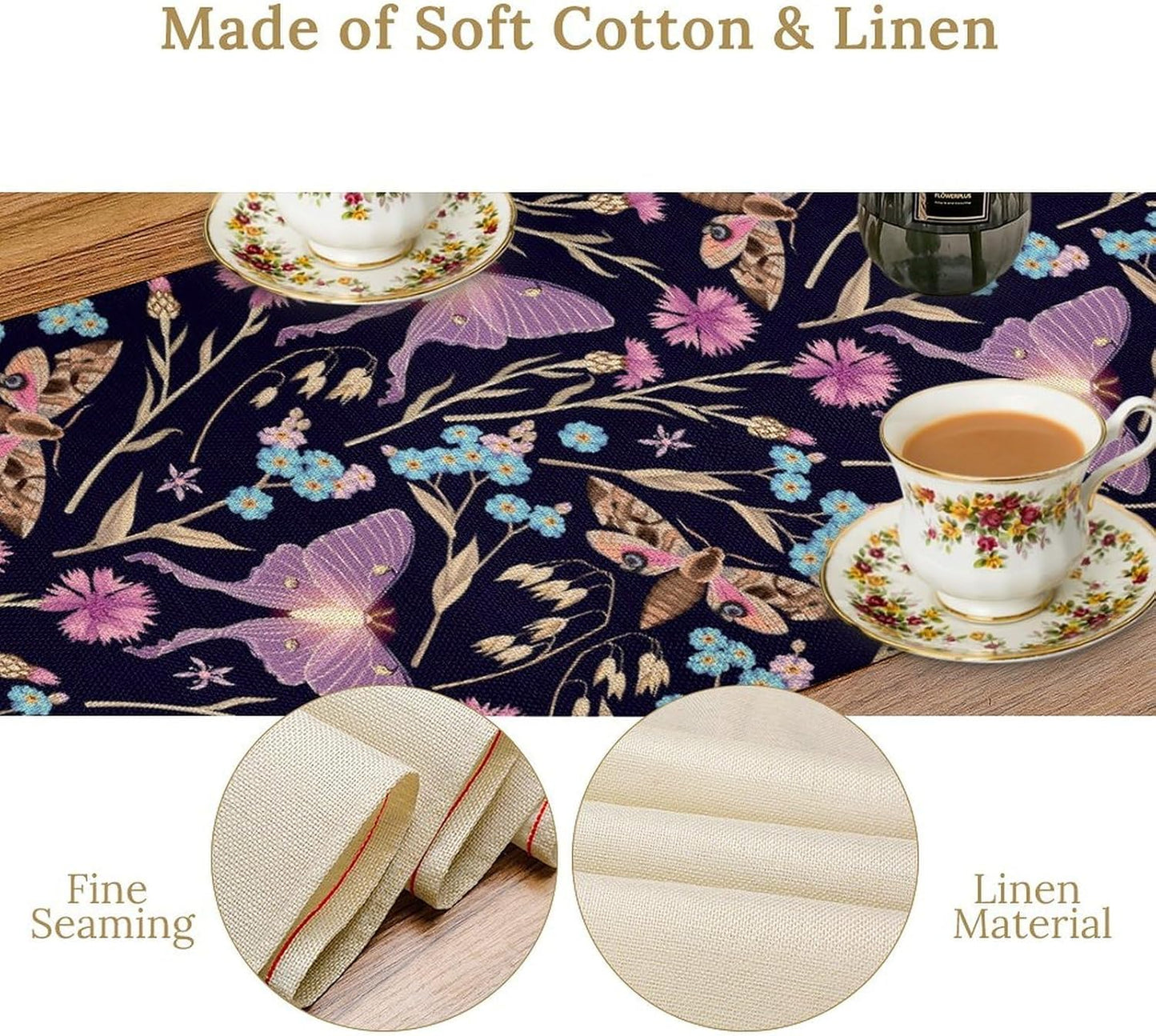 Moth Table Runner, Boho Aesthetic Moth Magic Table Runner for Home Kitchen Dining Party Indoor Outdoor Decoration 13x90 Inch