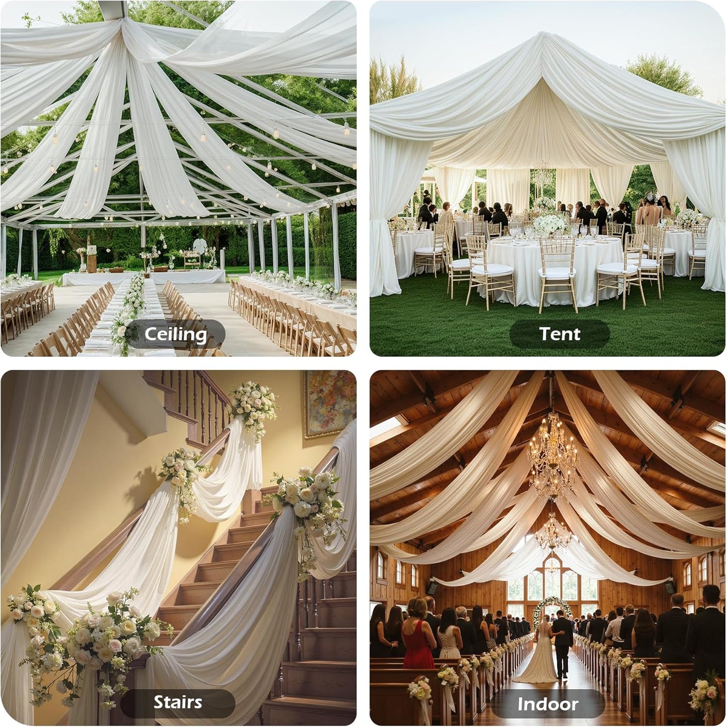 PartyVillage 2 Panels 5ftx30ft Ivory Ceiling Drapes for Wedding Parties – 30 FT Extra Long Thick Polyester Wrinkle-Free Drapery Tent Decor Decorations for Birthday Party Ceremony Stage Swag