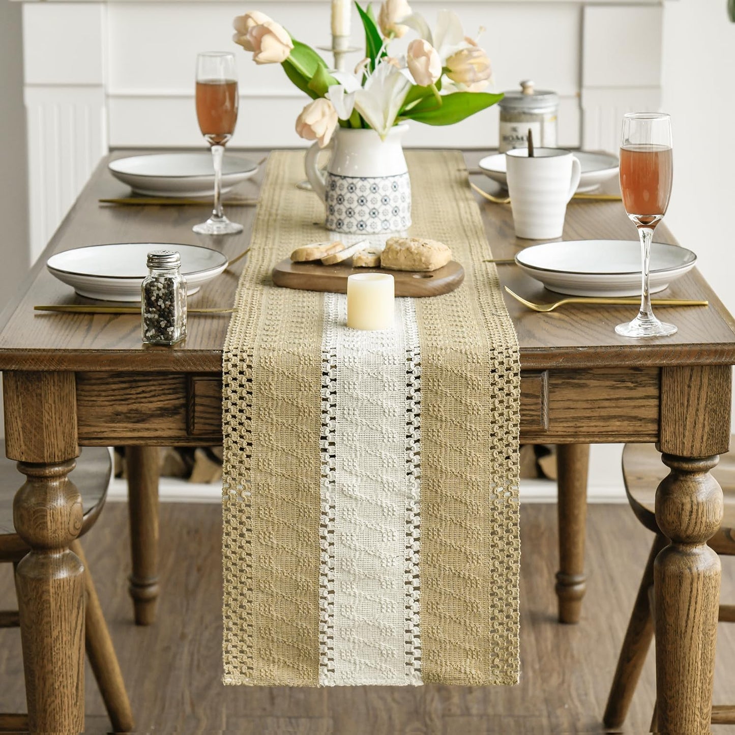 Artoid Mode Burlap Brown Farmhouse Rustic Table Runner, Seasonal Hollow Kitchen Dining Table Decoration for Home Party Decor 12x60 Inch