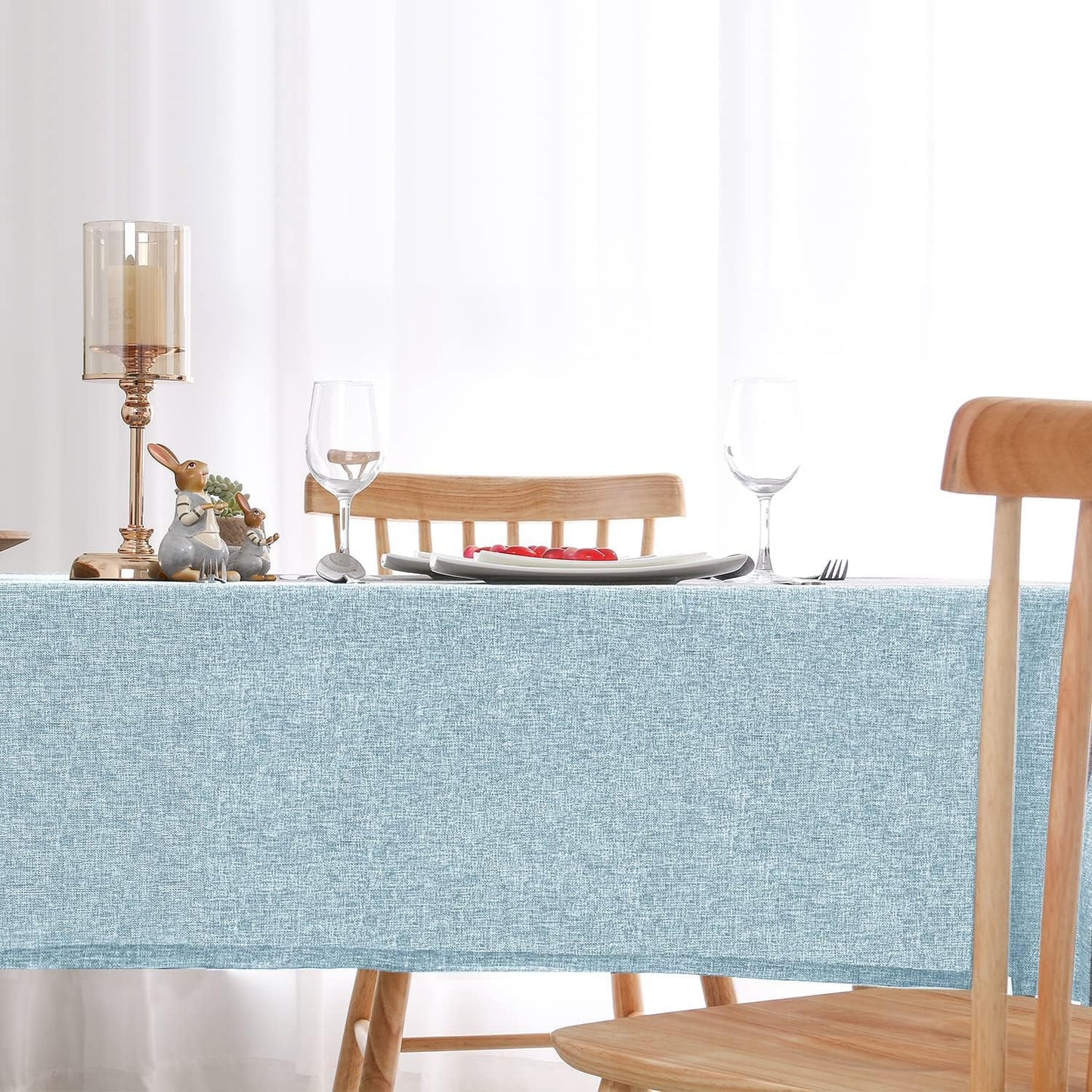 Hiasan 2 Pack Faux Linen Rectangle Tablecloth - Wrinkle and Stain Resistant Washable Table Cloth for Kitchen Dining Room Holiday Table Cover for Party Dinner, Lux Slate Blue, 54 x 108 Inch