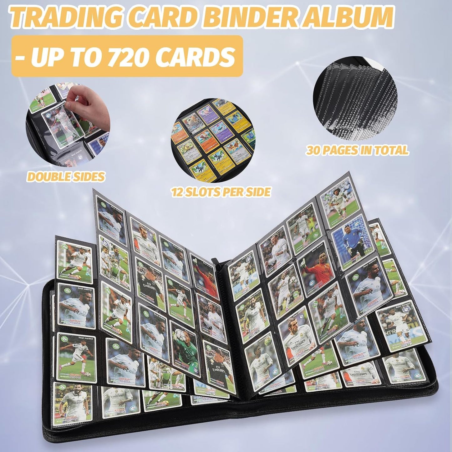 Trading Card Binder 12 Pocket, 720 Pockets Card Binders, Card Collection Binder, Card Album Folder for MTG, TCG, Sports Cards, Game Cards (Lake Blue)