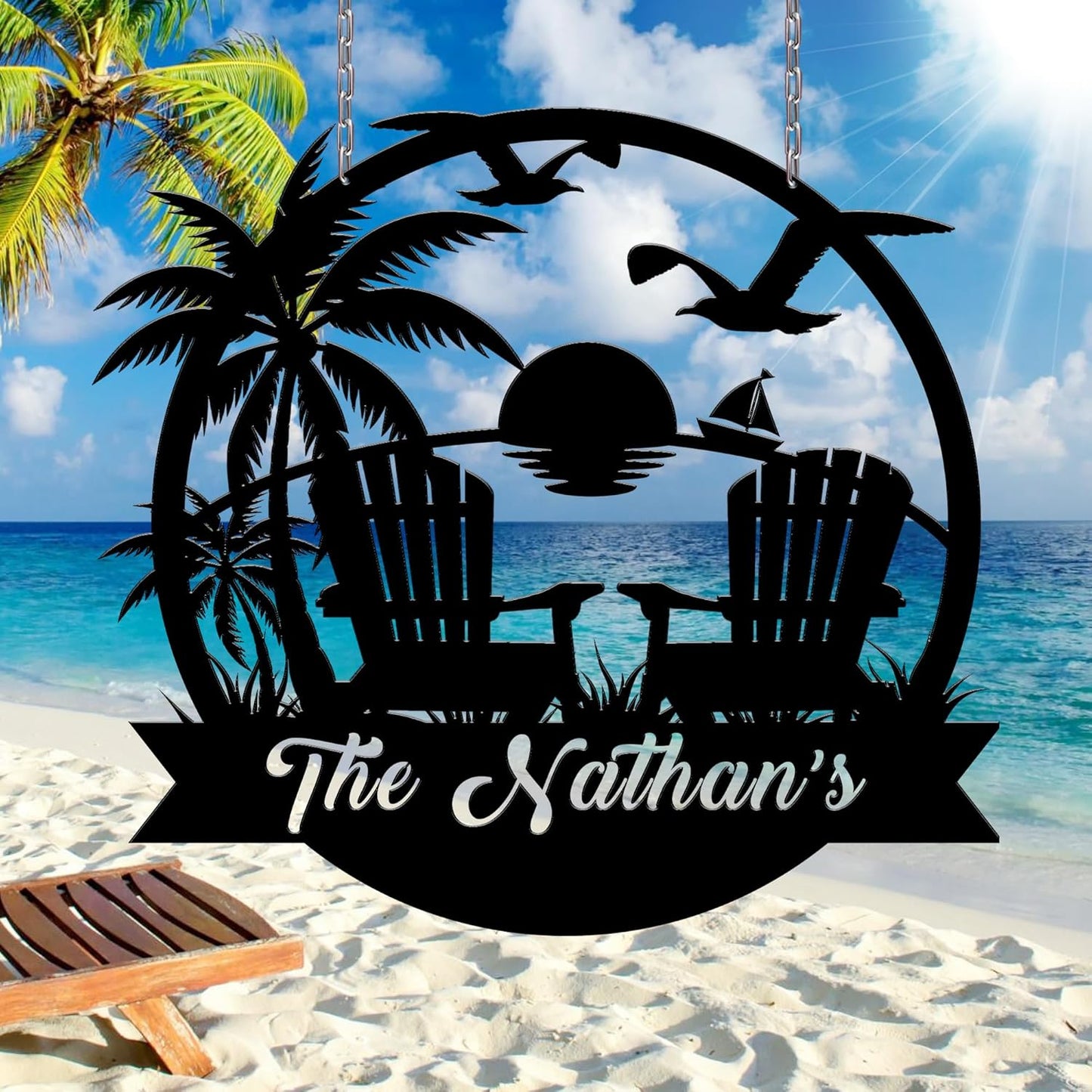 Personalized Beach Decor for Home, Custom Metal Sign Outdoor Nautical Decor, Palm Trees Coastal Wall Art, Family Last Name Sign, Christmas Housewarming Wedding Gifts