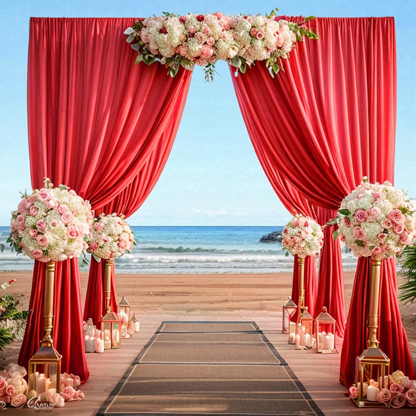 40ftx12ft Wrinkle Free Red Backdrop Curtain, 8 Panels 12FT Height Red Wedding Backdrop Drapes, Silky Polyester Back Drop Cloth for Birthday Photography Background Party Backdrop Draping