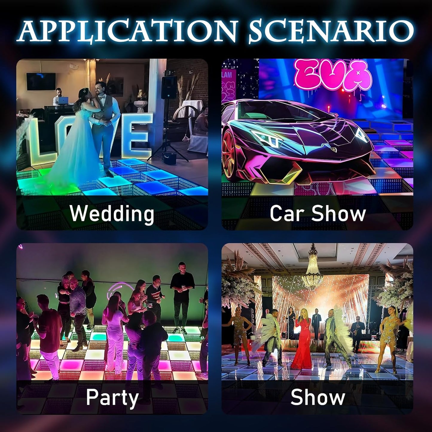 Dance Floor Stage Lights-Tempered Glass with Flight Case - RGB Color Changing Lights for Wedding, Party, Club - Non-Slip (3D&RGB -Magnetic, 8 * 8 FT)