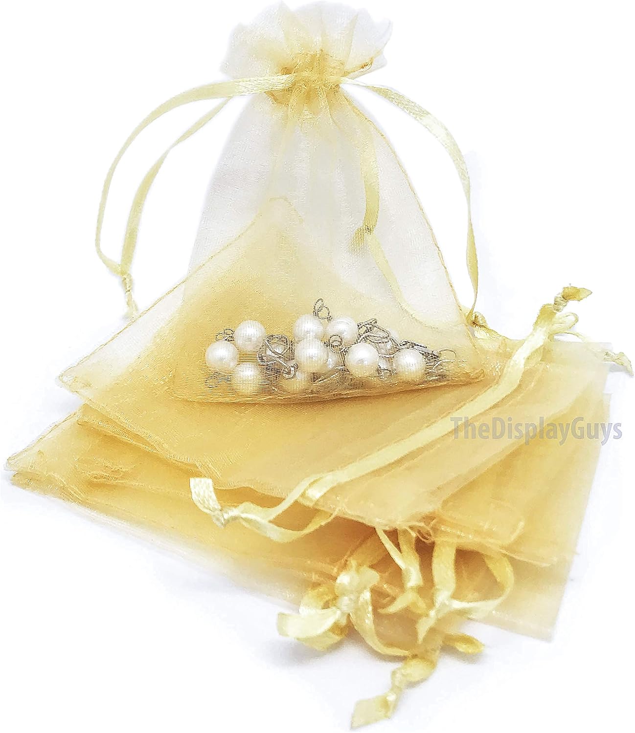 TheDisplayGuys 48-Pack 4x6 Gold Sheer Organza Gift Bags with Drawstring, Jewelry Candy Treat Wedding Party Favors Mesh Pouch