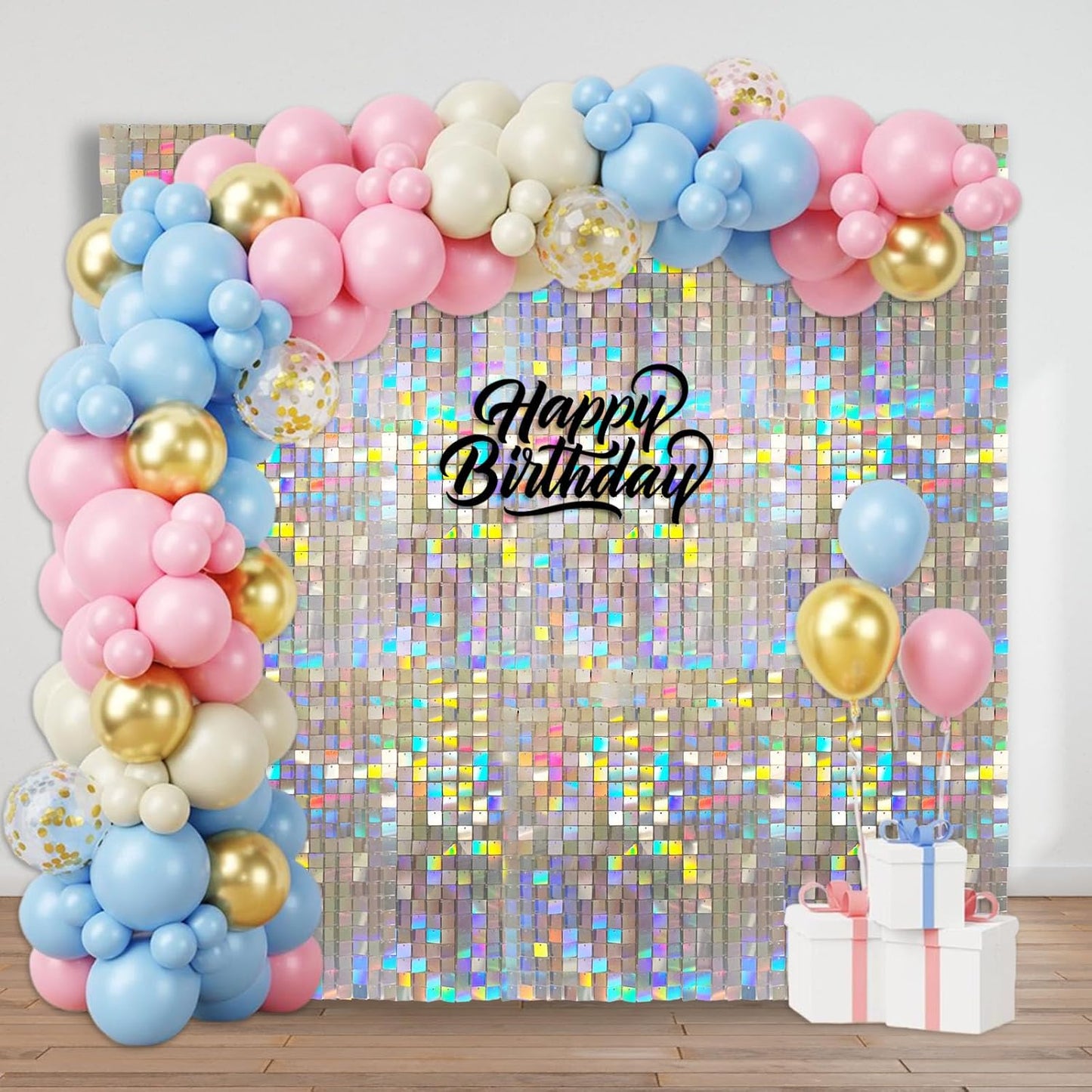 12PCS Colorful Shimmer Wall Backdrop, Square Sequin Photo Backdrops Panel, Glitter Wall Background for Birthdays, Weddings, Engagements, Baby Showers, Disco Bachelorette Party Decoration (3FTx4FT)