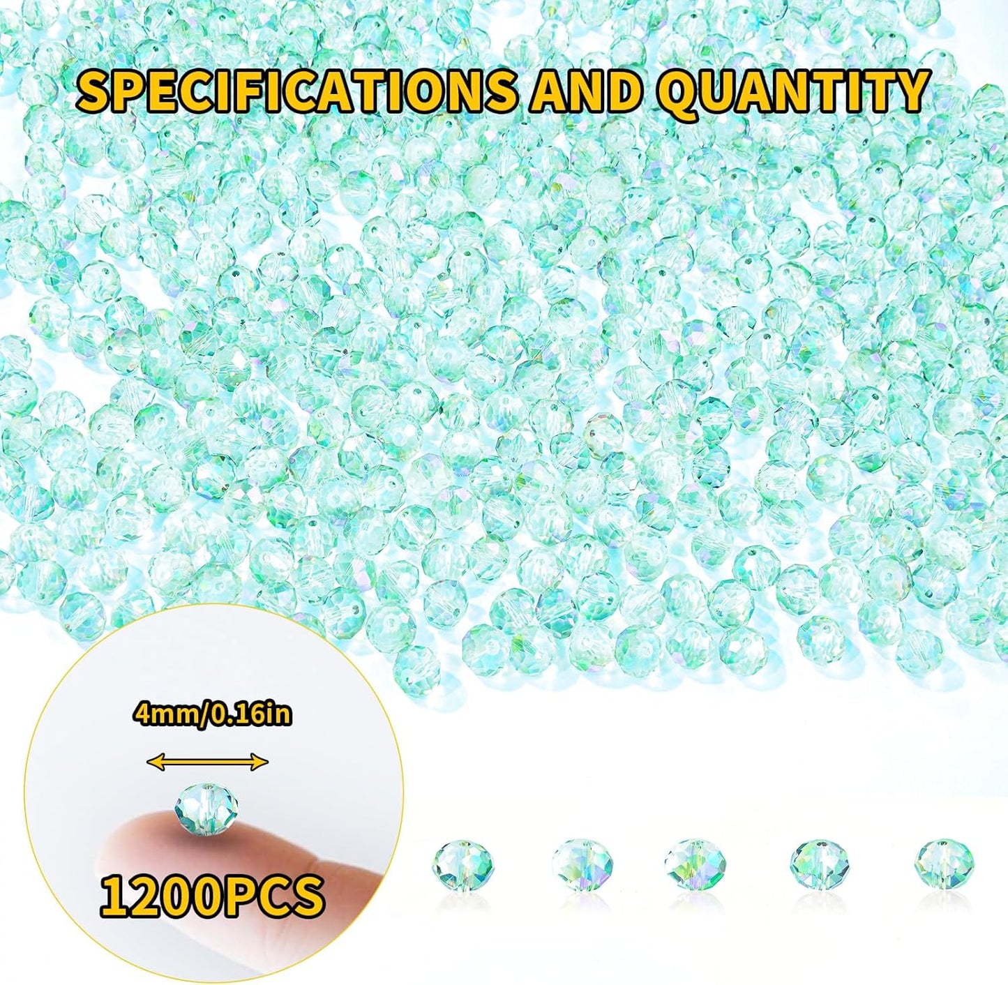 1200Pcs 4mm Crystal Glass Beads for Jewelry Making Beads for Bracelets Necklace Pendants Making Supplies(Light Blue Green)