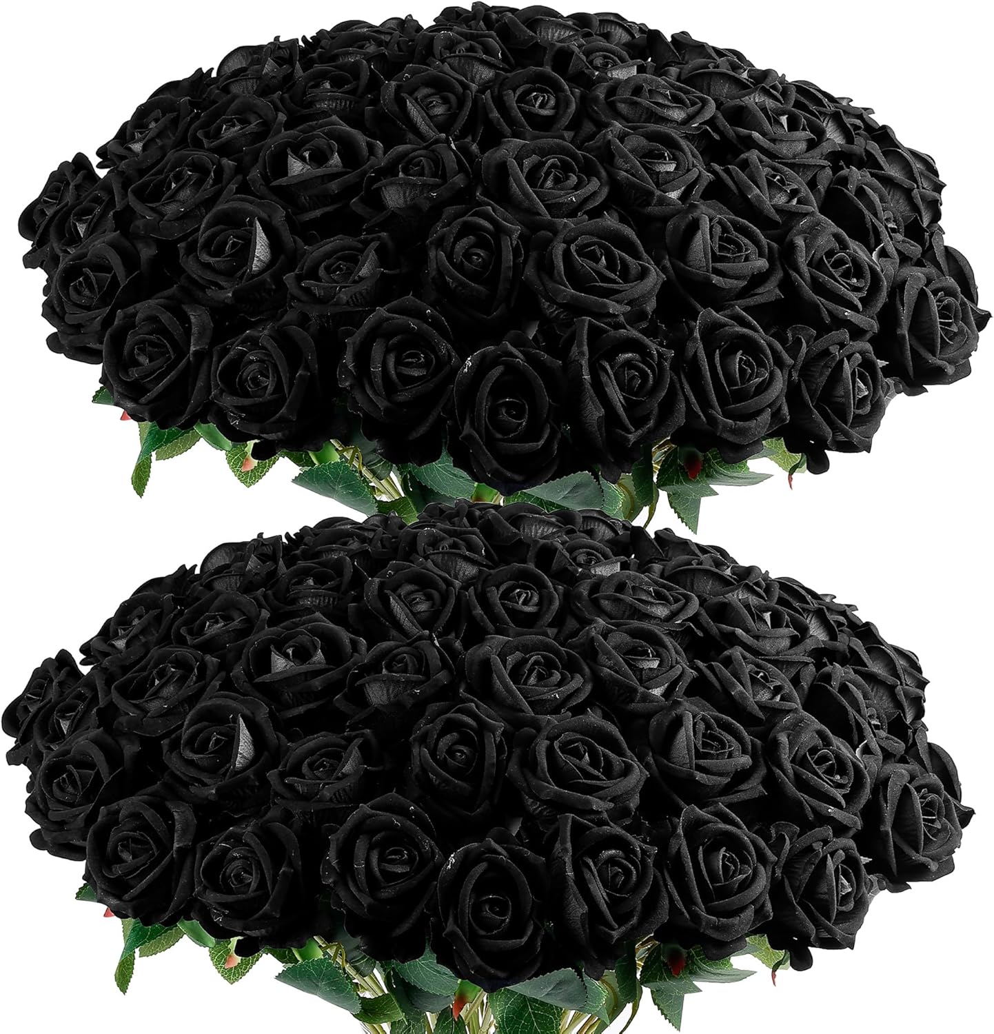 Auihiay 60PCS Black Fake Roses, Velvet Silk Artificial Roses, Realistic Roses Flowers for Photo Shoots, Wedding Centerpieces, Bridal Bouquets, Anniversary, Valentine's Day, Halloween Decorations