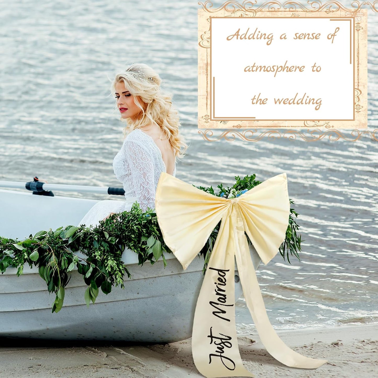 Zeyune 30 Inch Just Married Car Bow Decorations Wedding Reception & Ceremony Decor Kit Giant Ribbon Bow Automotive Decoration Accessories Ideal for Elegant Wedding Party Decor(Black Words)