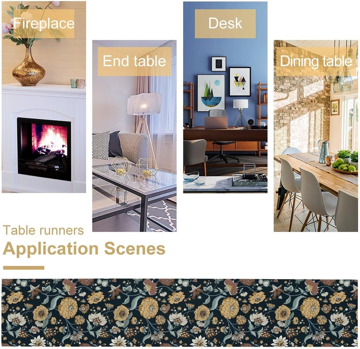 Boho Floral Table Runner Bohemian Floral Vintage Home Kitchen Dining Table Decoration 13x90 Inch 1PCS