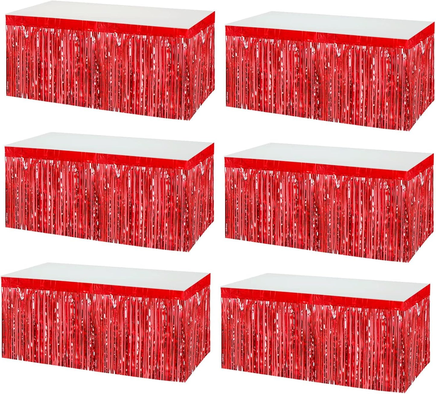 6 Pack 29x108 Inch Metallic Foil Fringe Tinsel Table Skirts Banner for Rectangle Tables Streamer Garland Curtains Backdrop for Wedding, Birthday, Parade Floats, Christmas Party Decoration(Red)