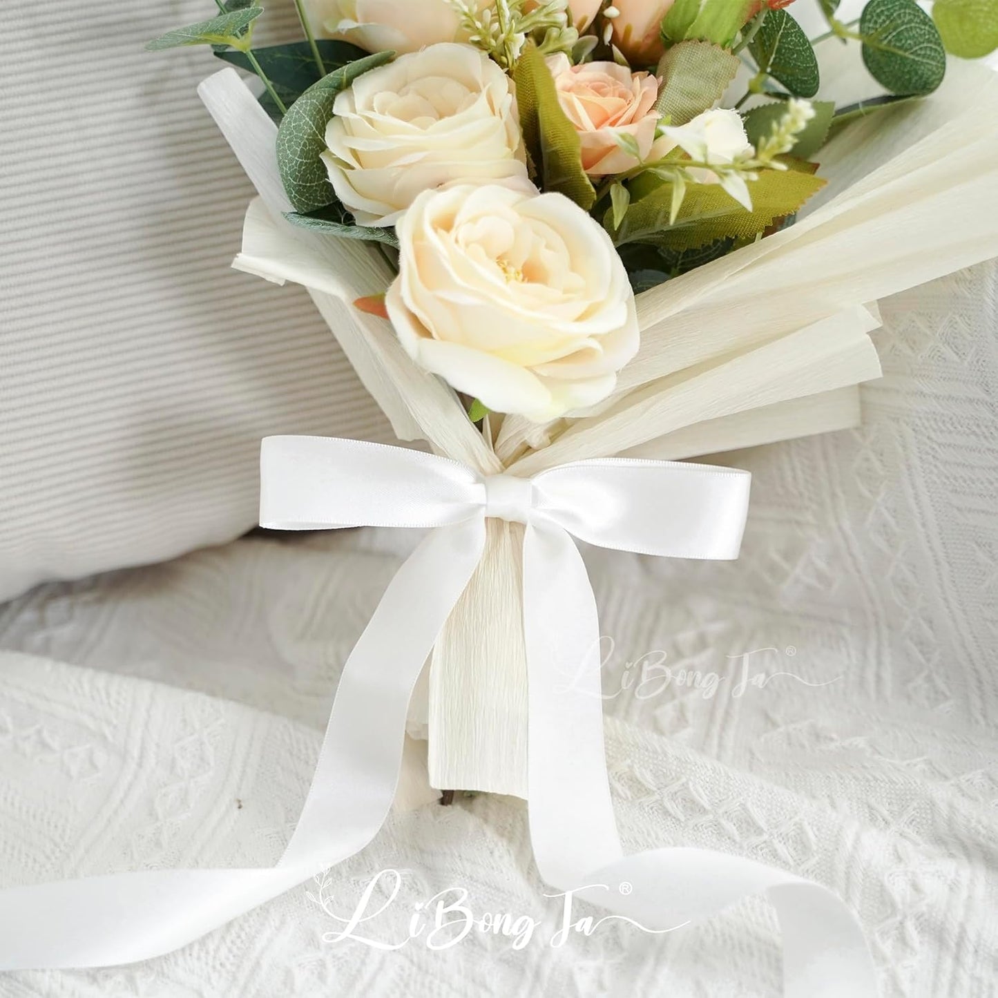 50 PCs White Bow Decor 5.5'' Satin Bows with Long Tail, Twist Tie Bows for Craft, Packaging Ribbon Bows, Premade Bows for Cake Decorating, Gift Bows for Treat, Wedding Favor, Party