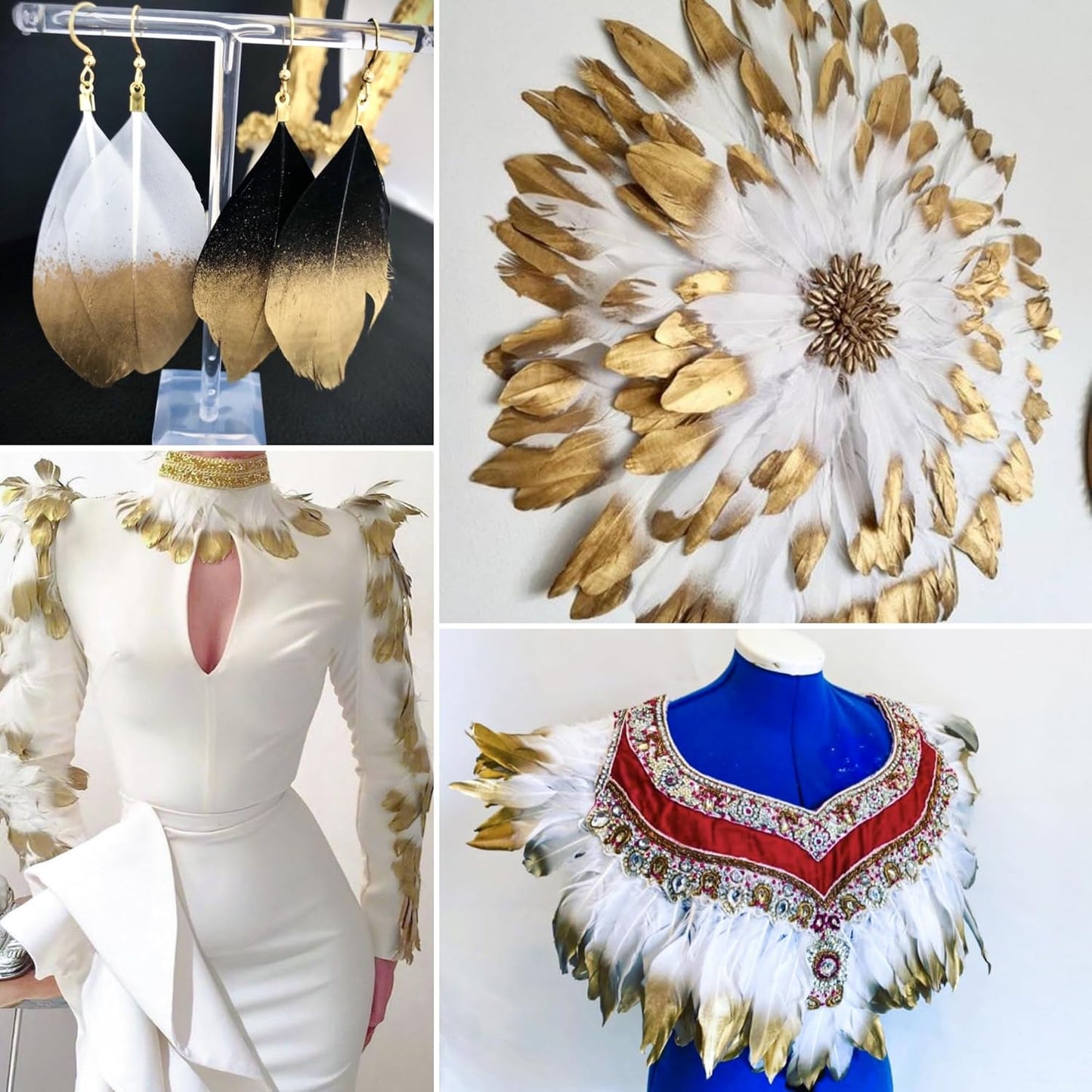 Larryhot Dipped Gold & Pink Goose Feathers for Crafts - 6-8 inch 60 pcs Natural Feathers for Wedding Party Decorations,DIY Crafts and Clothing Accessories (Gold & Pink)