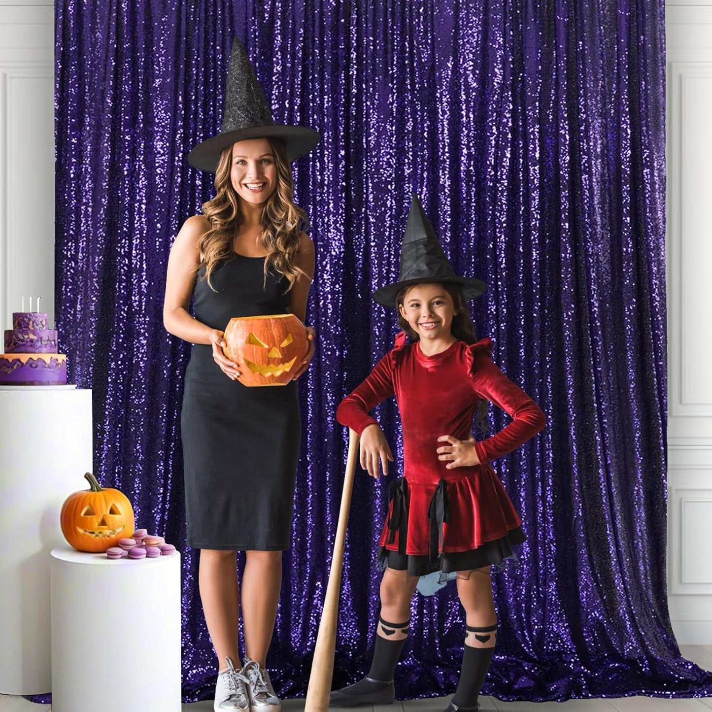 Eternal Beauty Purple Sequin Backdrop, 6x6 Ft Halloween Glitter Background Curtains for Shimmer Photography Party Wedding Birthday Back Drop Decor