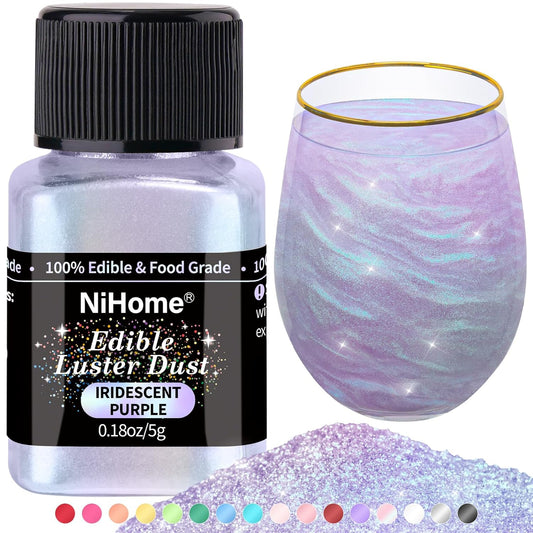 NiHome Edible Food-Grade Glimmer Powder Glitter Luster Dust Metallic Food Decorating Sprinkle Glimmery Dust for Drink Wine Beverage Cake Dessert Bakery Restaurant Vegan (0.18oz/5g, Iridescent Purple)