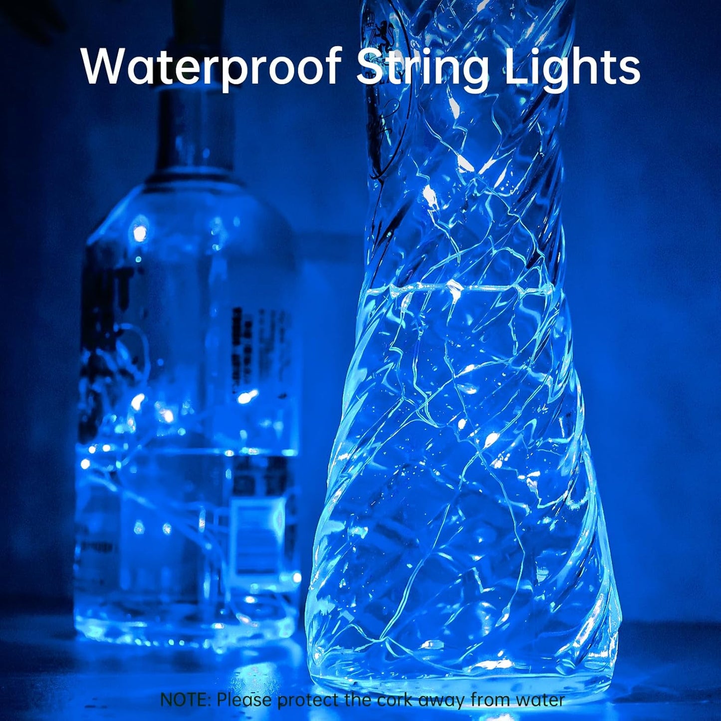 Aluan Wine Bottle Lights with Cork 10 Pack 20 LED Christmas Mini Fairy Lights for Indoor, Waterproof Battery Operated Cork Lights for Liquor Bottles Party Jar Wedding Reception Bar Decoration, Blue