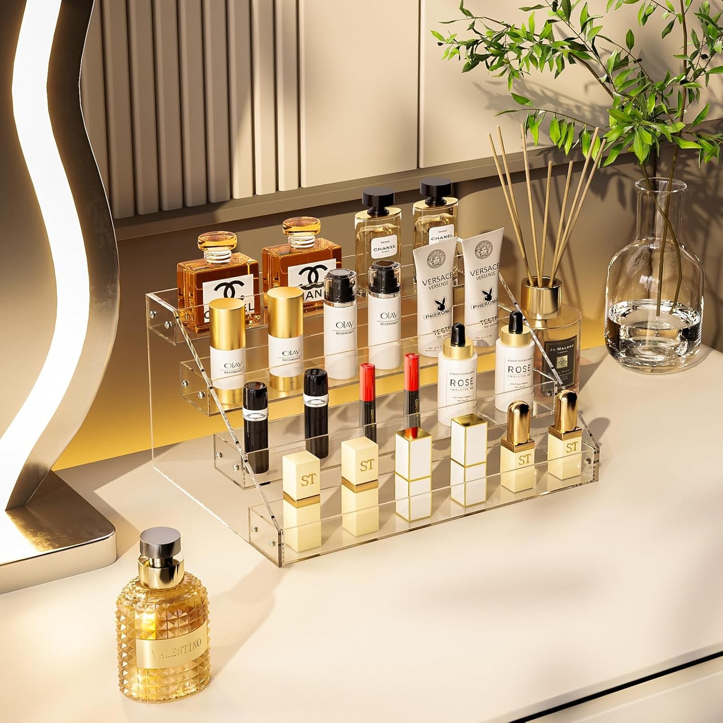 Acrylic Display Risers,12inch 4 Tier Clear Display Shelf, Perfume organizer Stand, Makeup Display Stands, Cupcake Stand Holder,Dessert Shelves, Riser Stand for Figures, Acrylic Shelves for Display