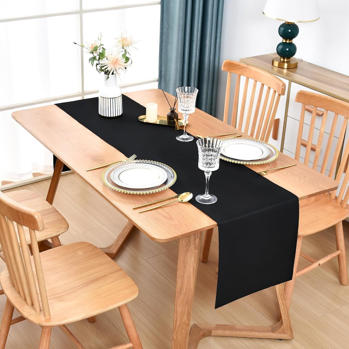 Farmhouse Black Table Runner Dining Table Runners 60 Inches Long Coffee Table Runner for Dresser Living Room Bedroom Holiday Party Banquet 12X60 Inch