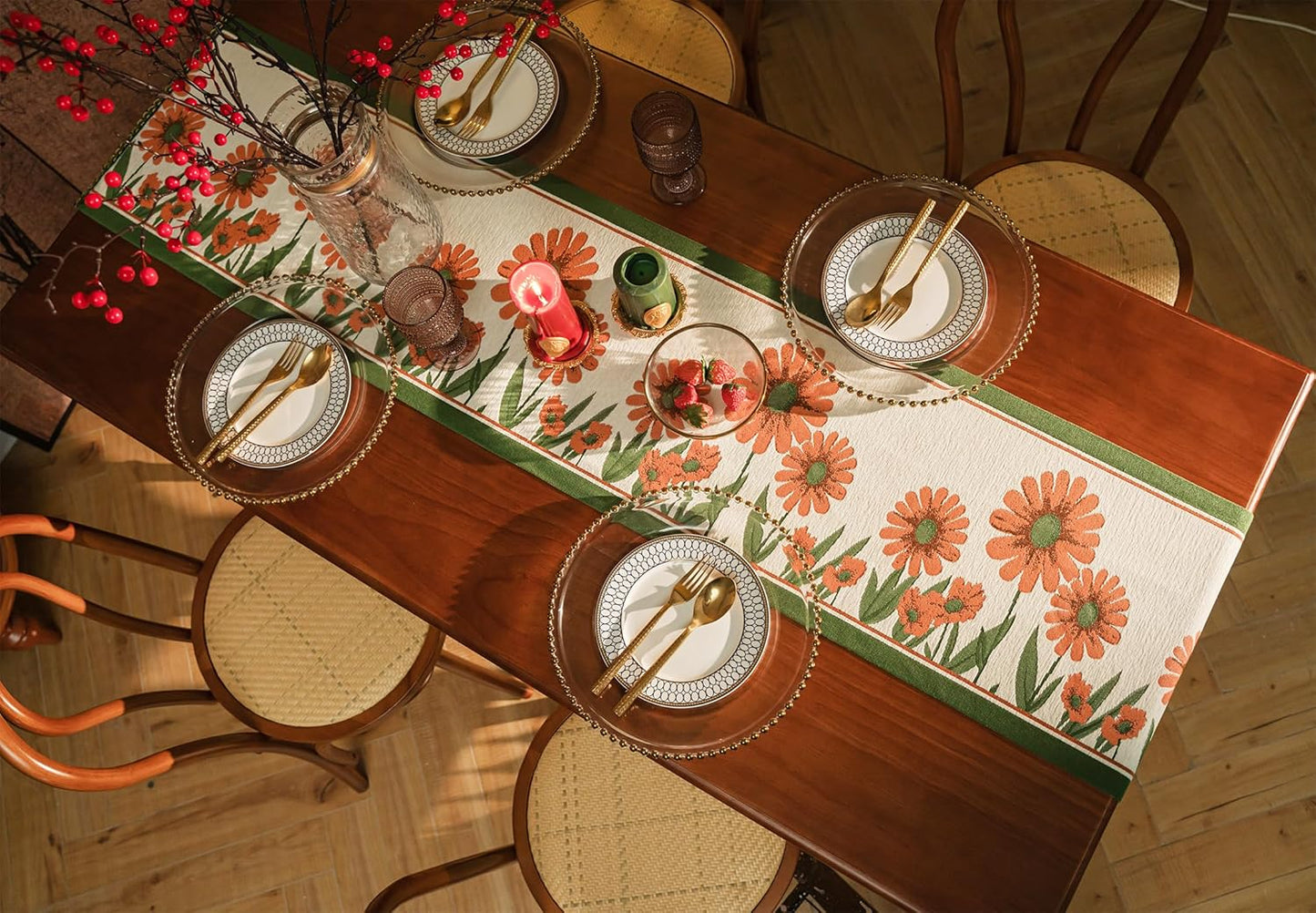 13×72 Inch Table Runner, Retro-Luxury Tassels Series for Kitchen Dining Table Holiday Decoration (Daisy)