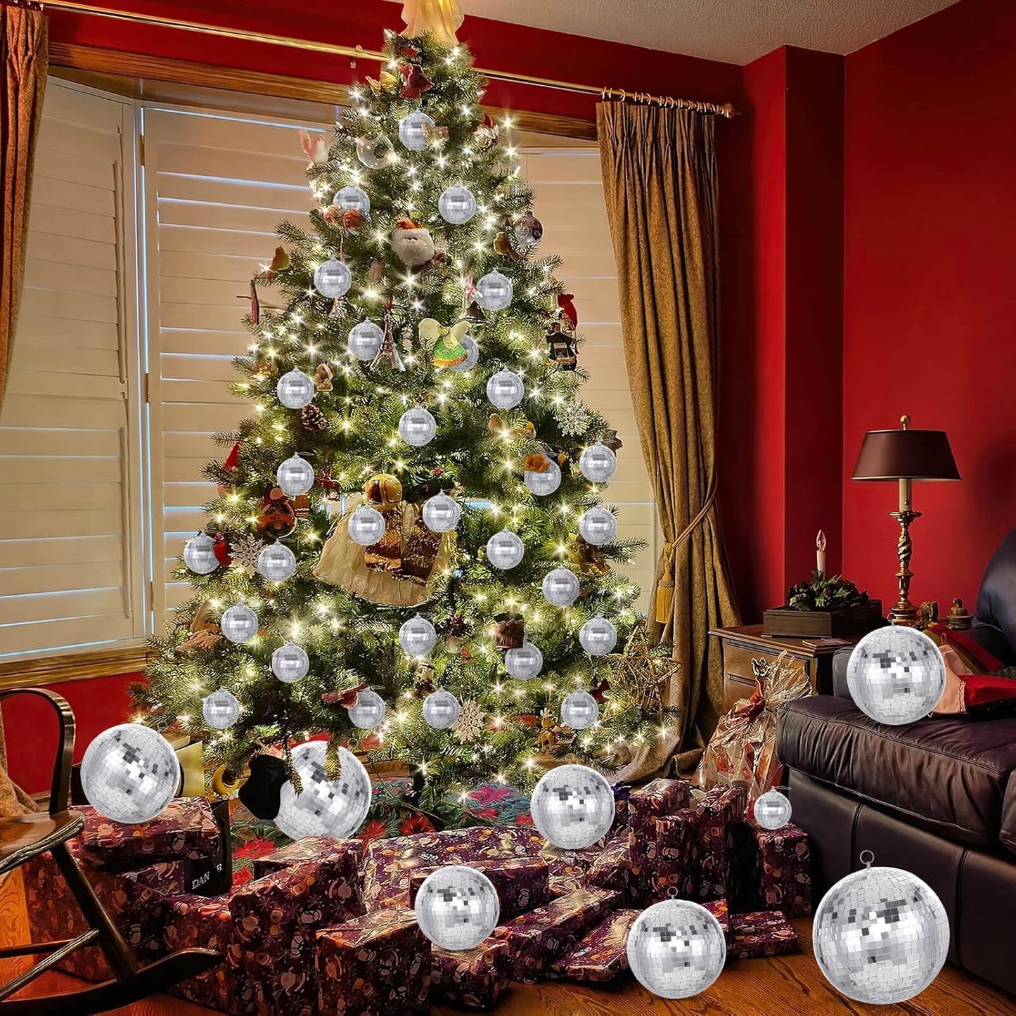 Gold Hanging Mirror Disco Ball : 6 Inches Reflective Silver Ball - 70s Party Club Stage Props DJ Light Effect Decoration (6''-4PCS Gold and Silver)