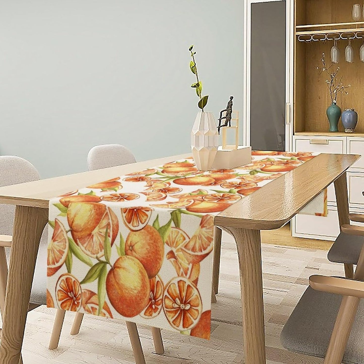 Spring Summer Orange Citrus Table Runner Sweet Fruit Botanical Print Little Cutie Dinner Runner for Farmhouse Baby Shower Party Holiday Home Kitchen Dining Table Decor 13x70