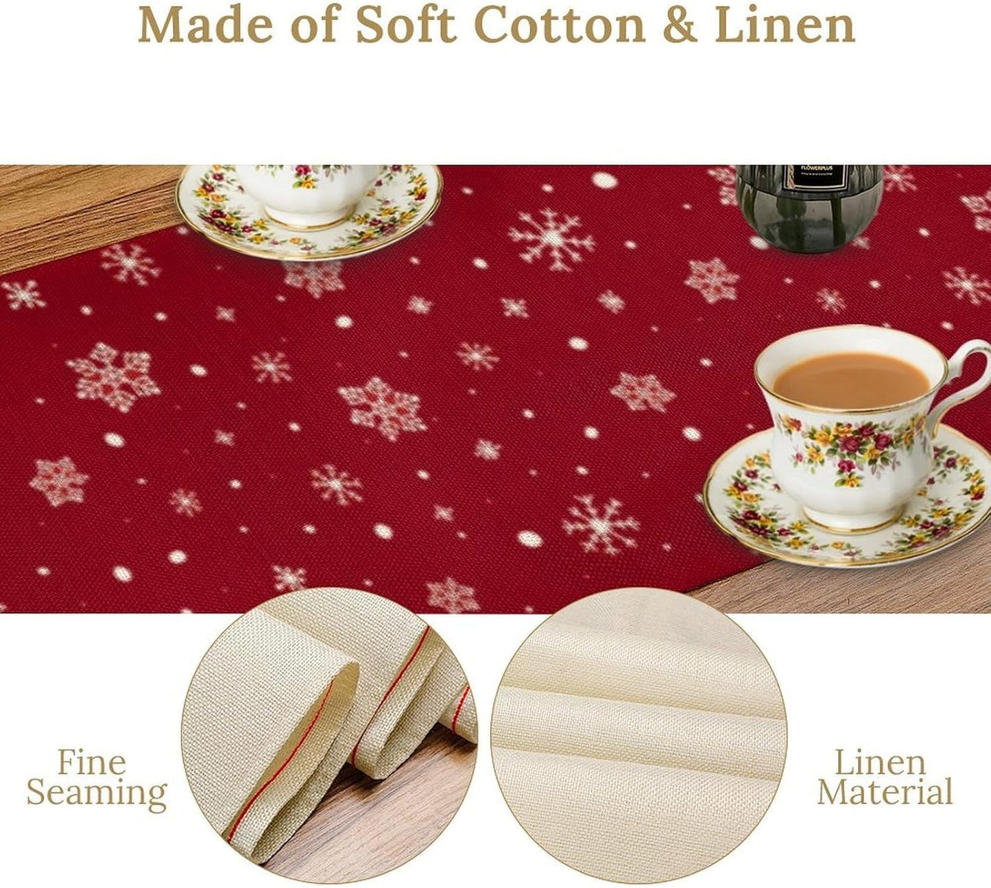 Merry Christmas Table Runner,Red Christmas Tree Snowflake Winter Seasonal Table Cloth Kitchen Dining Table Decoration for Home Party Decor 13x60 Inch