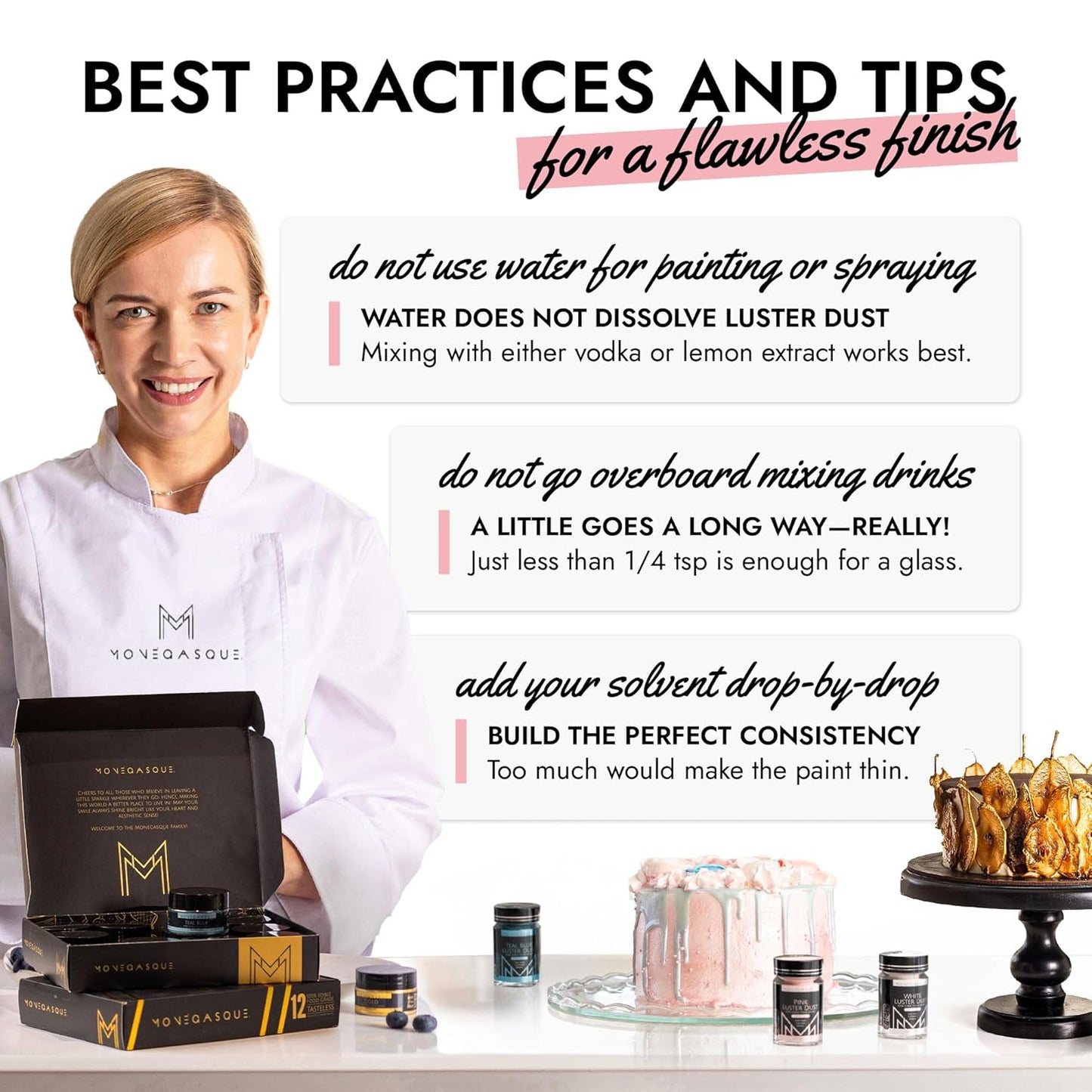 MONÉGASQUE Pink Edible Glitter for Drinks 7g – Edible Glitter for Cakes & Cocktails – Pink Luster Dust Sprinkles for Cupcakes – Halloween Cake Decorations Spray & Drink Shimmer Powder – Cake Toppers