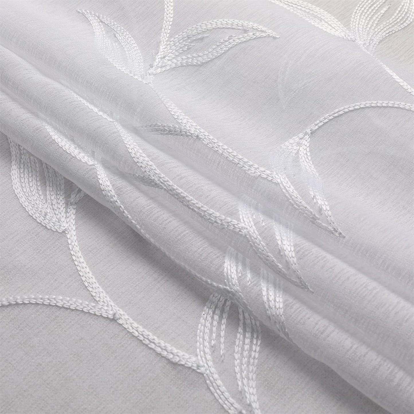 VISIONTEX White Sheer Voile Curtains, Decorative White Embroidery Faux Linen Rod Pocket Window Drapes for Home Kitchen, Living Room and Bedroom 54 x 84 Inch, Set of 2 Curtain Panels