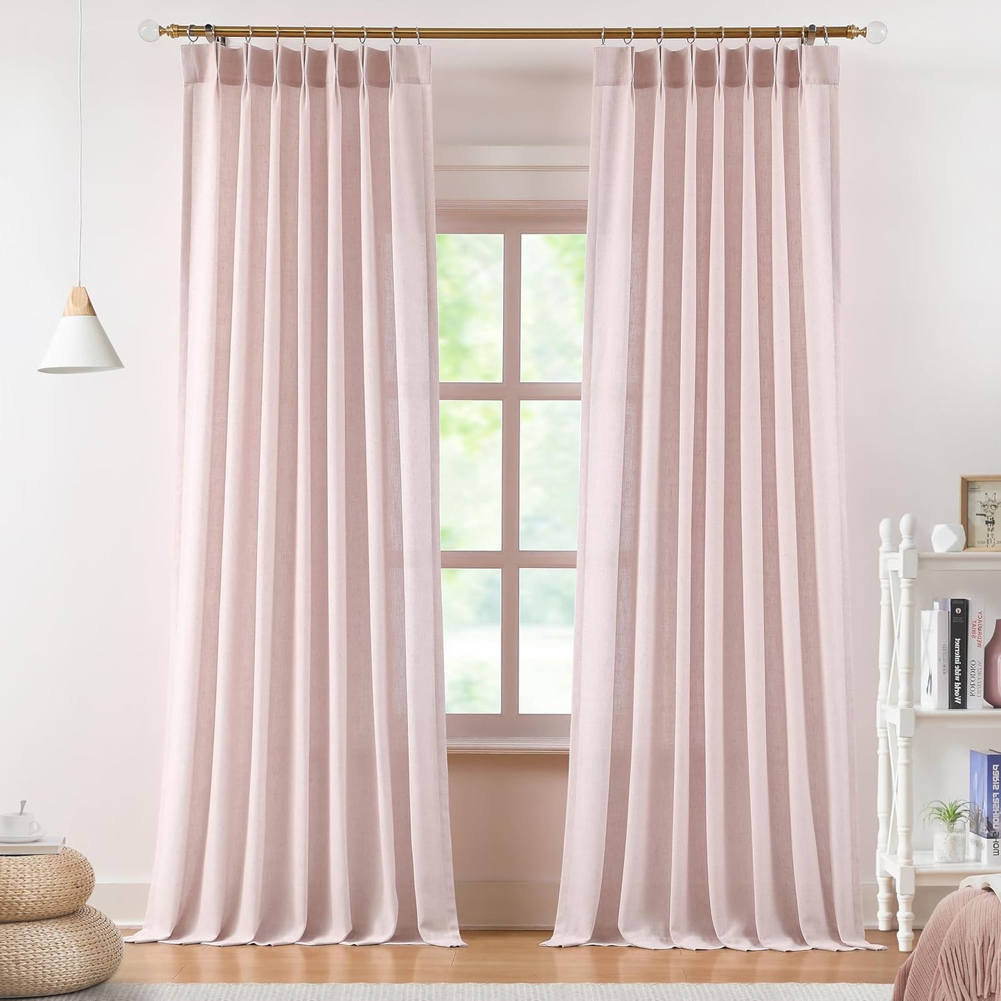 Vision Home Soft Pink Pinch Pleated Semi Sheer Curtains Textured Linen Blended Light Filtering Window Curtains 84 inch for Living Room Bedroom Pinch Pleat Drapes with Hooks 2 Panels 40" Wx84 L