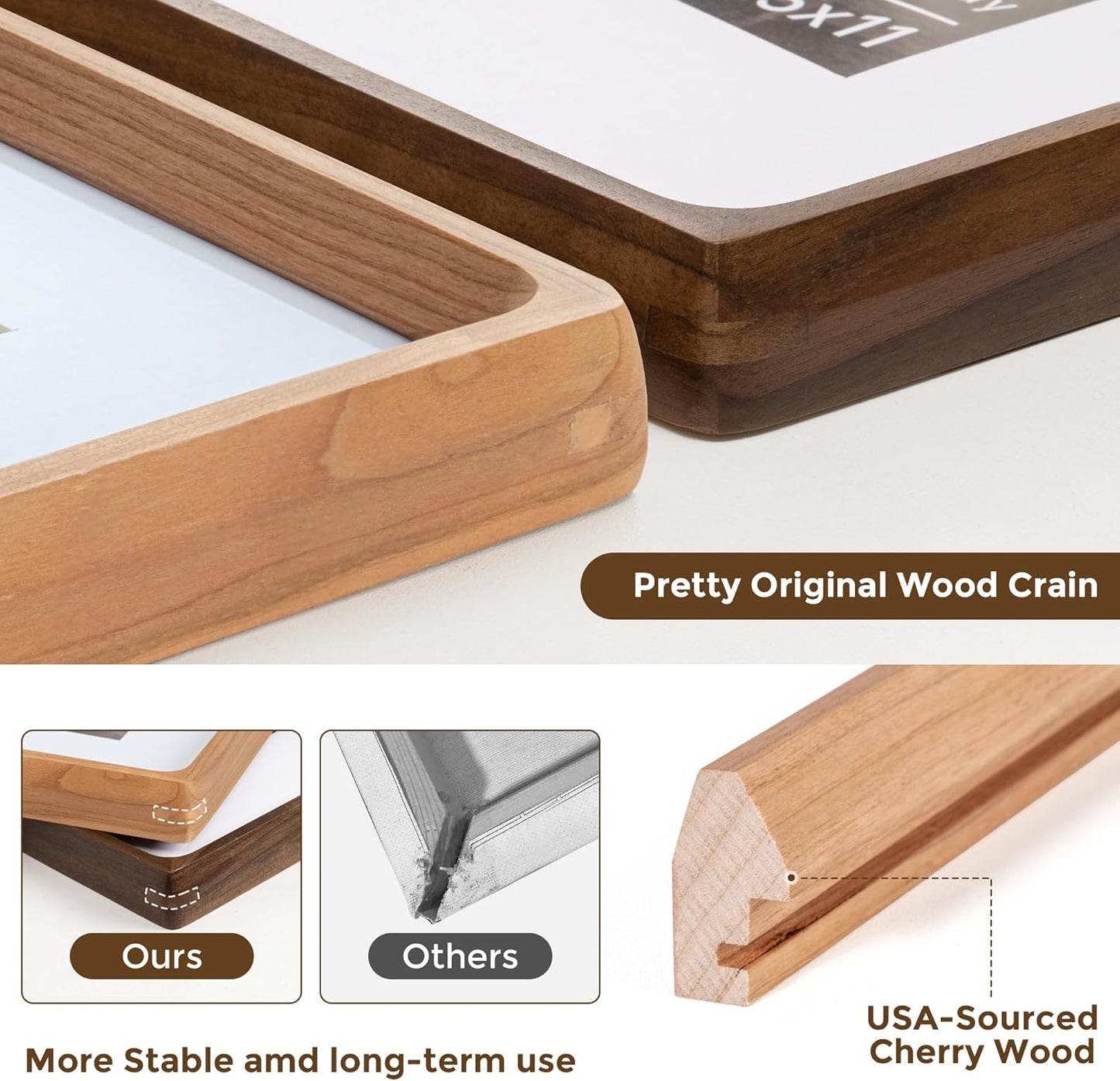 22x28 Picture Frame USA-Sourced Natural Cherry Wood Solid Original Wood Photo Frame Rounded Corner with Mat to 18x24 Picture Display with Real Glass Family Picture, Wedding Picture, Photo, Certificate