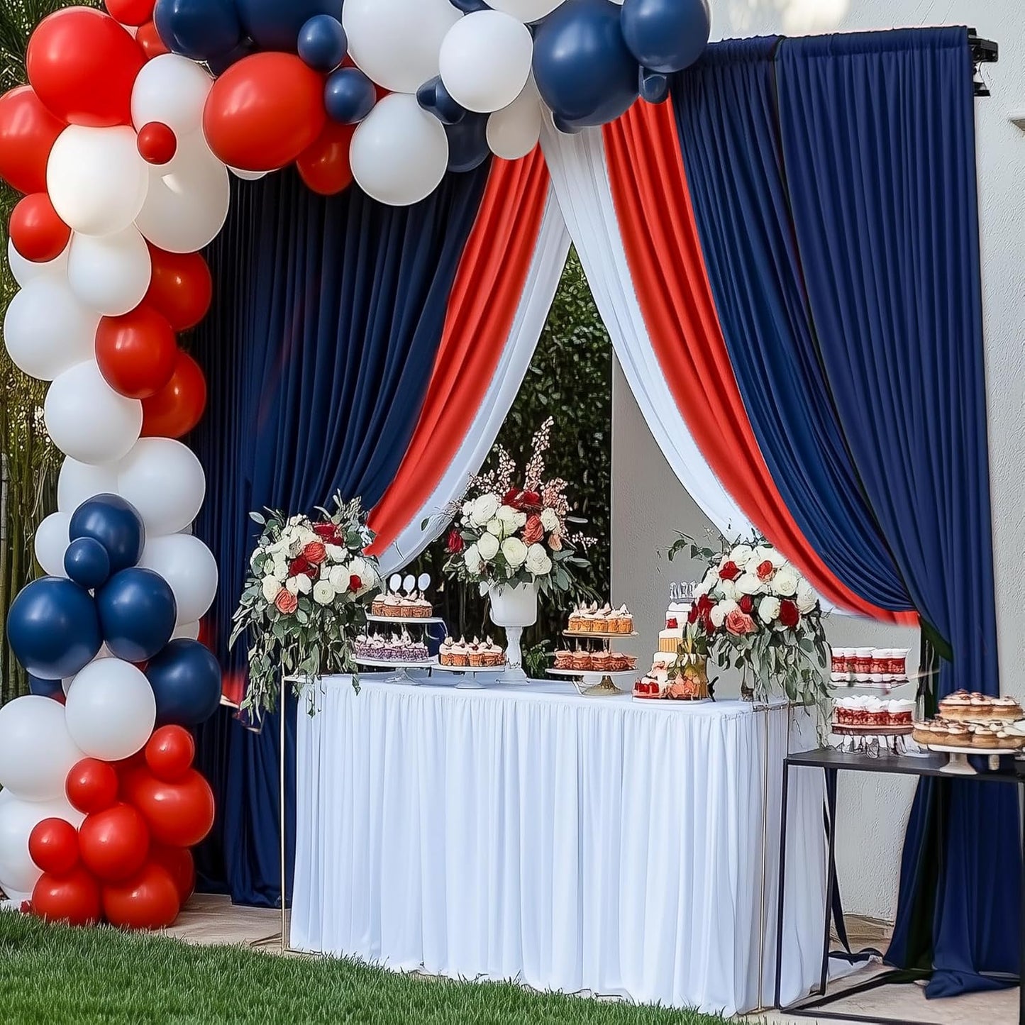 30×14ft Wrinkle Free Navy Blue Backdrop Curtain for Wedding Parties,6 Panels 5×14ft Height Soft Silky Polyester Photo Backdrop Drapes Curtains for Birthday Photography Stage Events Background Cloth