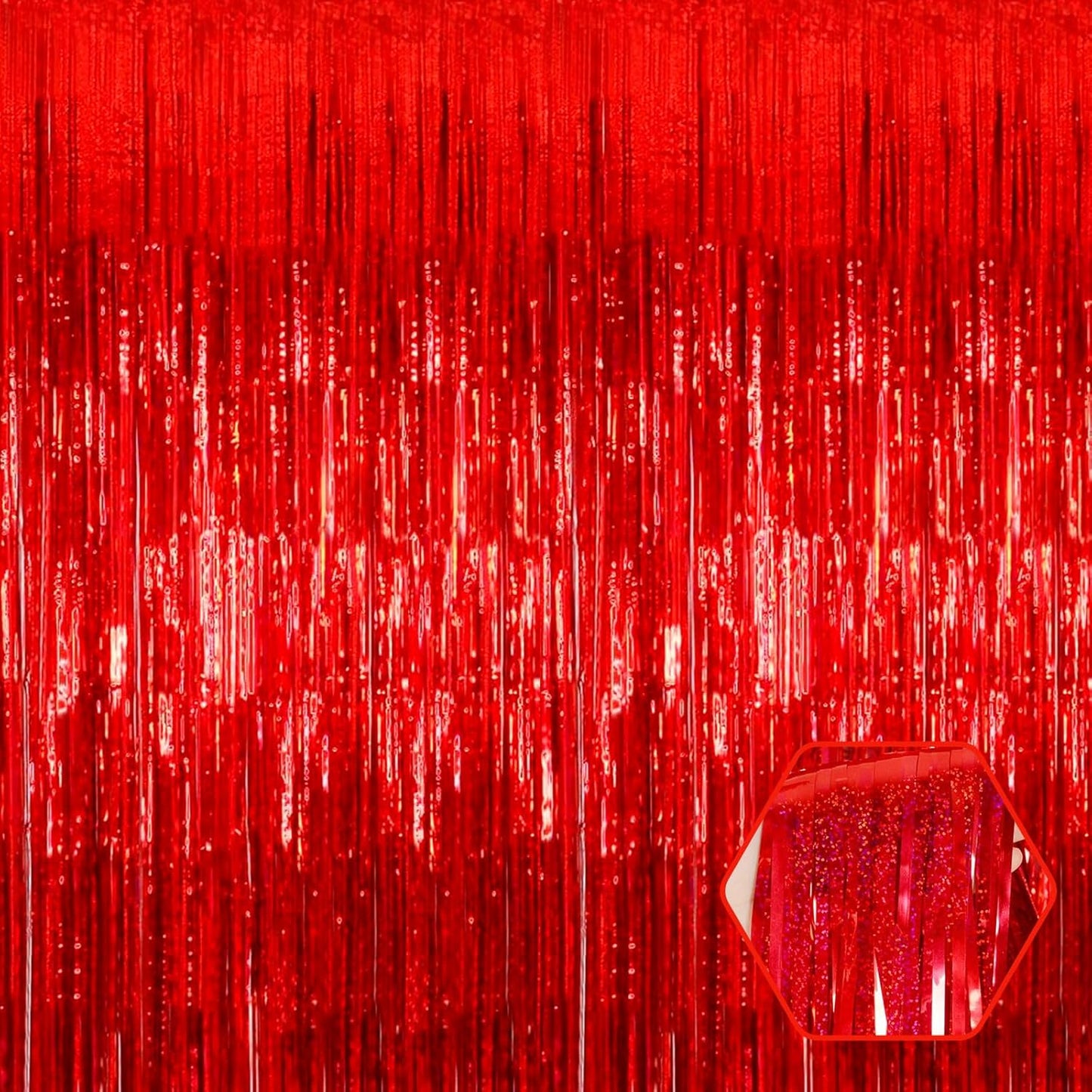 3 Pack Red Foil Fringe Curtain Backdrop, 3.28Ft x 8.2Ft Metallic Tinsel Foil Fringe Streamer Curtains for Photo Booth, Mother's Day, Easter, Birthday, Wedding Party Decorations