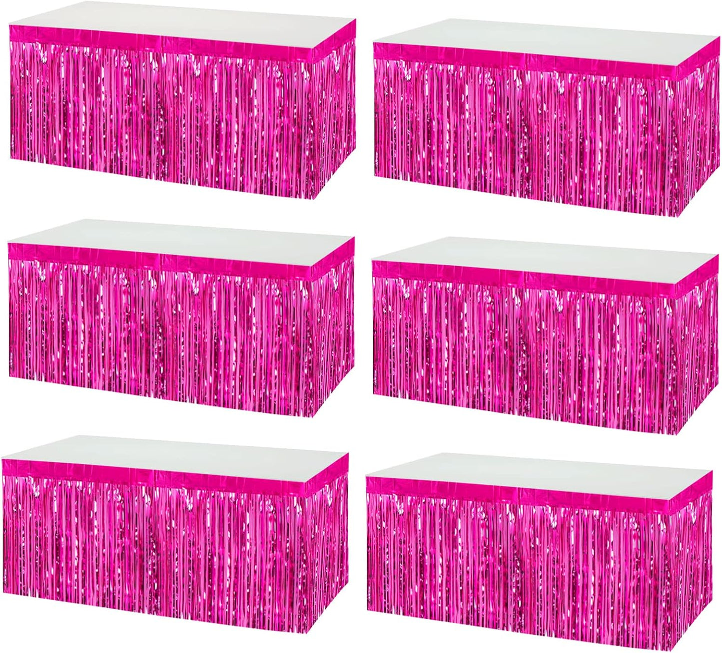 6 Pack 29x108 Inch Metallic Foil Fringe Tinsel Table Skirts Banner for Rectangle Tables Streamer Garland Curtains Backdrop for Wedding, Birthday, Parade Floats, Christmas Party Decoration(Fuchsia)