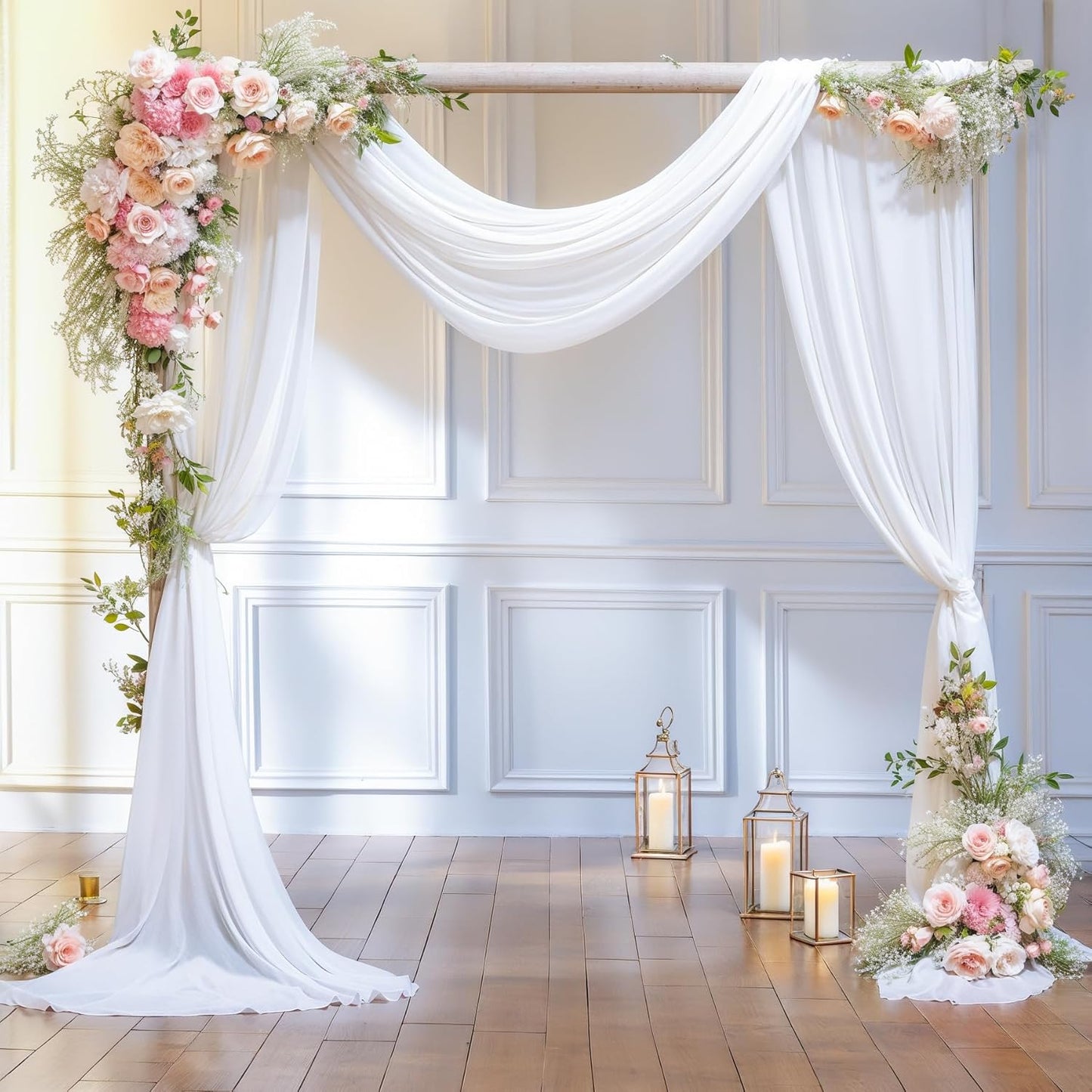 Wedding Arch Draping Fabric White Arch Drapes 4Panels Sheer Backdrop Curtain for Ceremony Wedding Arches Decor 19Ft Length x 28" Width