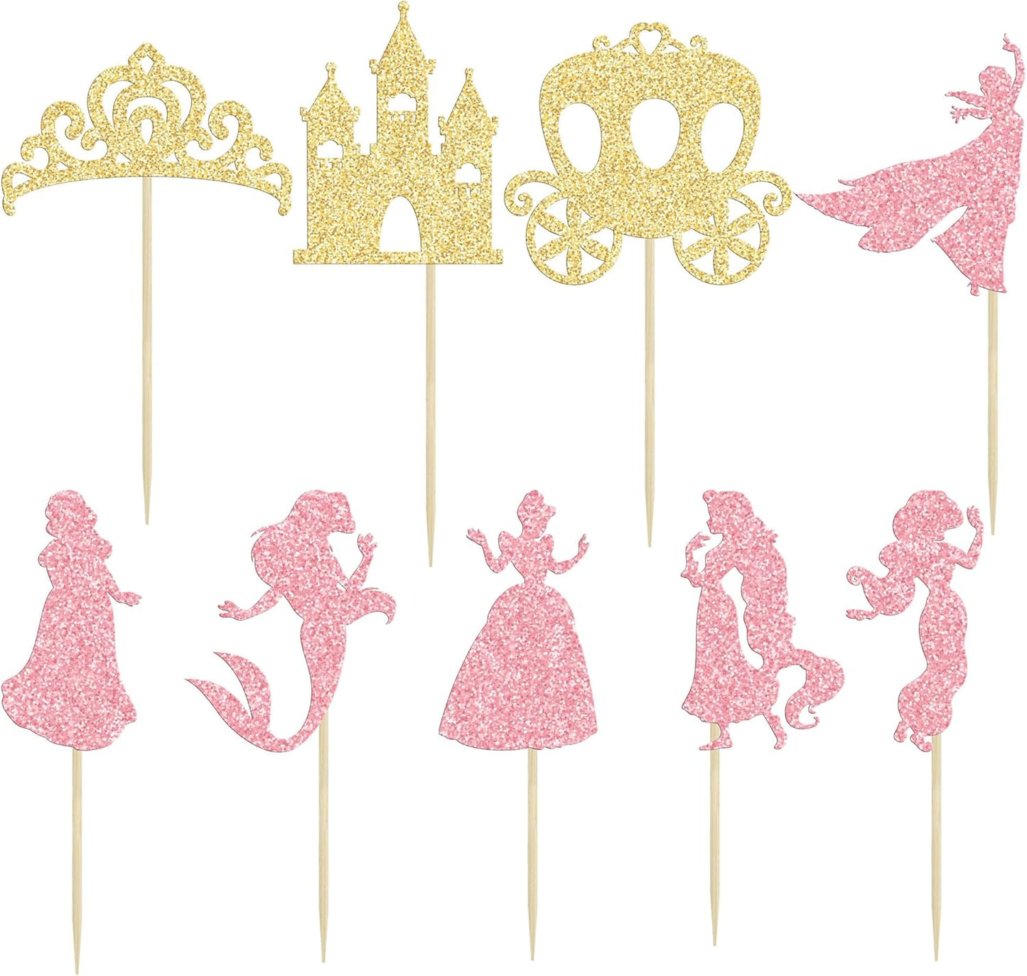 Gyufise 36Pcs Princess Cupcake Toppers Crown Castle Girl Cake Toppers Decorations Birthday Fruits Picks for Princess Girl Babyshower Theme Party Decoration