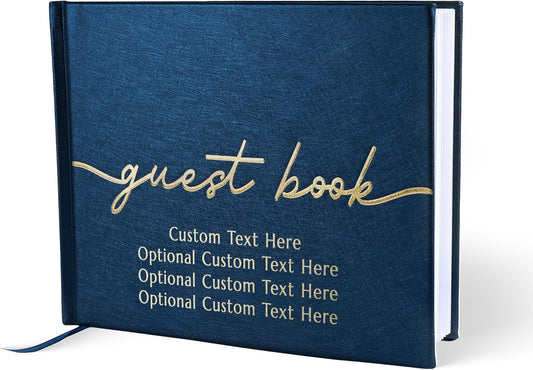 Promot Personalized Guestbook for Party (Sapphire Blue) - 110 Lined Pages in Wood-Free Vegan Leather Hard Cover - Wedding Guest Book Sign in and Photos, Baby Shower, Birthday or Graduation