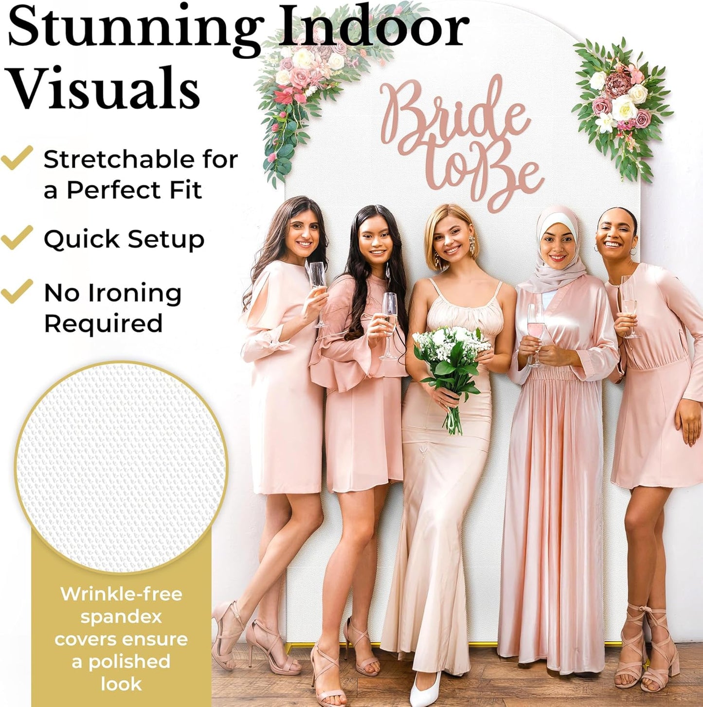 7.2FT Gold Wedding Backdrop Arch Stand with White Spandex Cover – Metal Frame, Water Weights & Storage Bag – Party, Birthday, Baby Shower, Bridal Shower, Wedding Ceremony, Photo Booth Decor