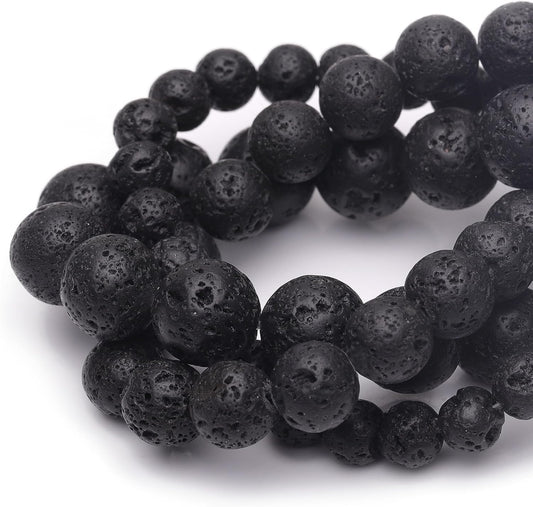 10mm Natural Stone Beads for Jewelry Making,Black Lava Polished Smooth Round Gemstone Beads for Bracelet Necklace 15 Inch