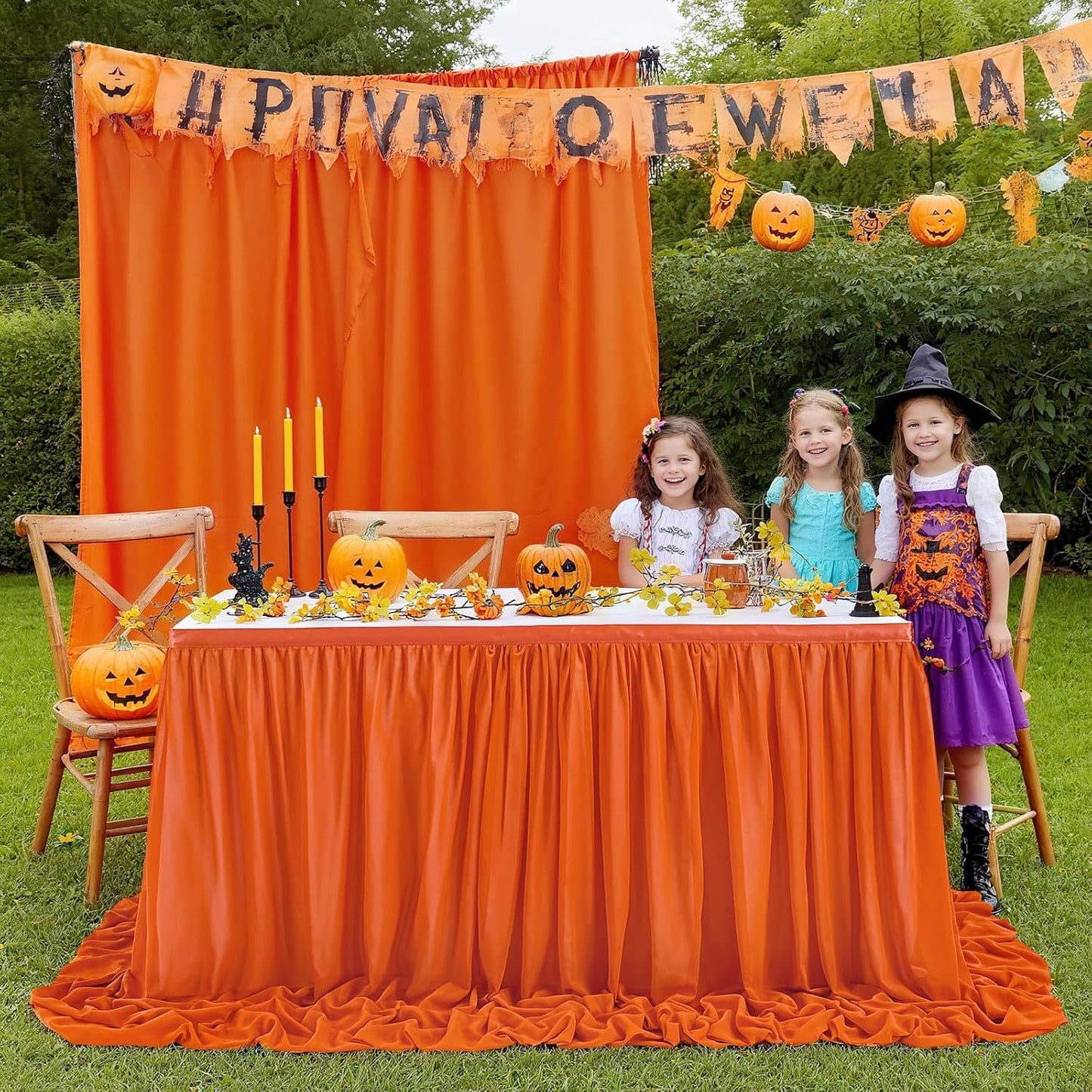 Terracotta 6ft Chiffon Table Skirt for Rectangle Tables or Round Tables Sheer Tablecloth for Halloween Birthday Party Wedding Baby Shower Cake Dessert Decor