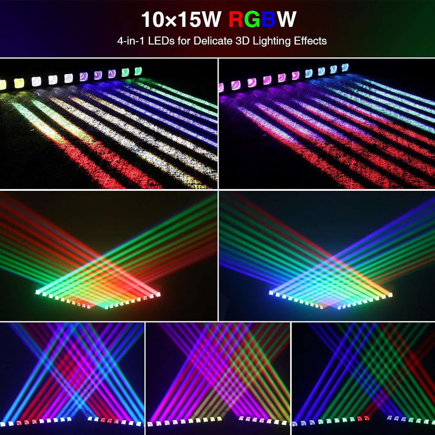 Betopper 10x15w RGBW Moving Beam LED Light Bar,10 Eye Stage Light Strobe Beam Like Spider RGBW 4IN1 DMX 512 & Sound Activated DJ Lighting for Theater KTV Club Ball Disco Event L1015(1)