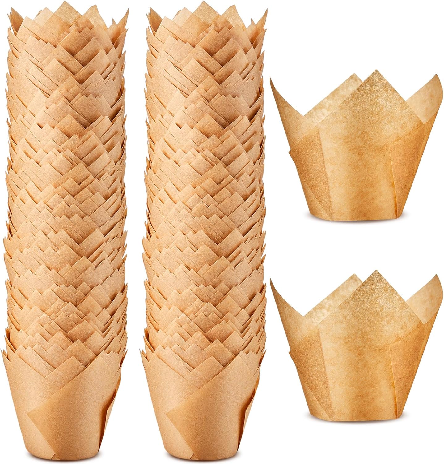 600 Pcs Jumbo Muffin Liners for Baking 2-1/4" x 4" Large Tulip Cupcake Liners Greaseproof Cupcake Wrapper Paper for Weddings Birthday Christmas Anniversaries Party (Light Brown)