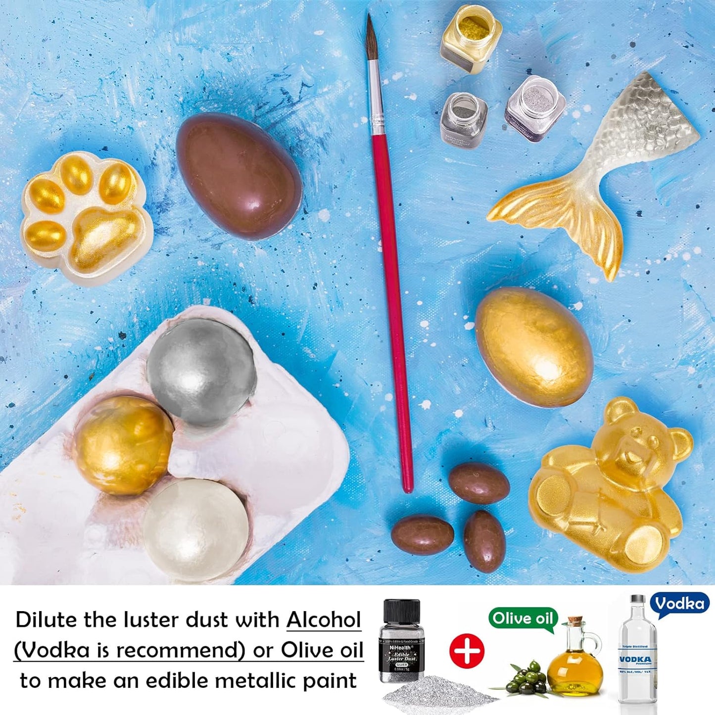 NiHome Edible Food-Grade Glitter Powder Glimmer Luster Dust Metallic Fancy Food Decorating Sprinkle Glimmery Dust for Drink Wine Beverage Cake Bakery Vegan Allergen-Free (Metallic, 0.35oz/10g)