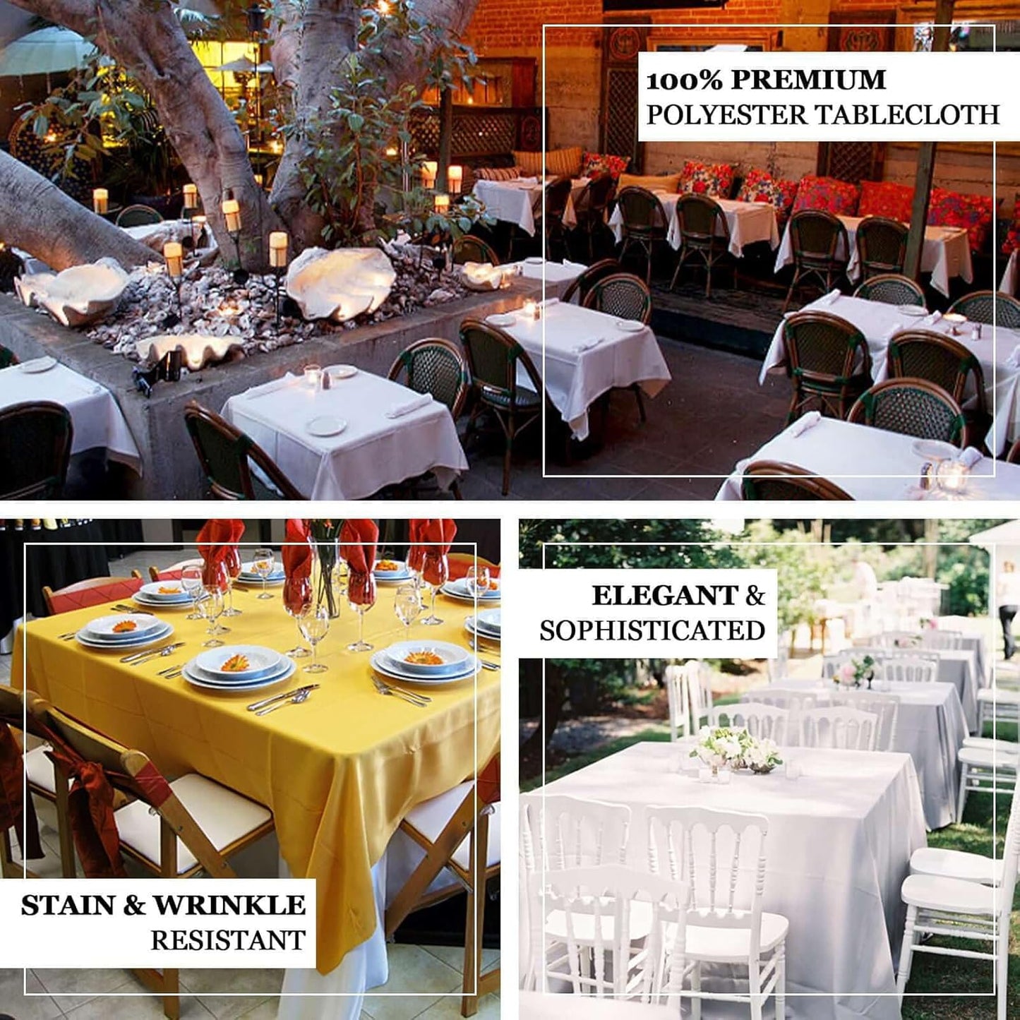 Efavormart 90" Gold Wholesale Linens Polyester Square Linen Tablecloth for Kitchen Dining Catering Wedding Birthday Party Events