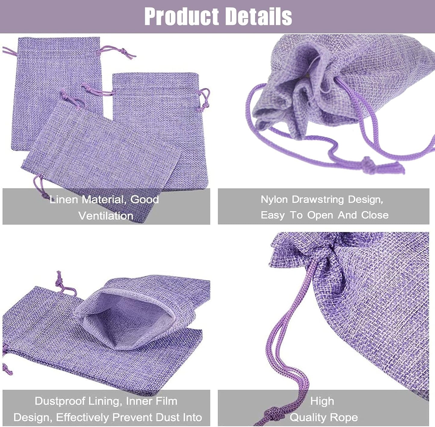 20Pcs Burlap Bags with Drawstring 2.7 x 3.5 Inch, Linen Small Party Favor Gift Bags Jewelry Pouches Sachet Sacks for Wedding, DIY Craft (Light Purple)
