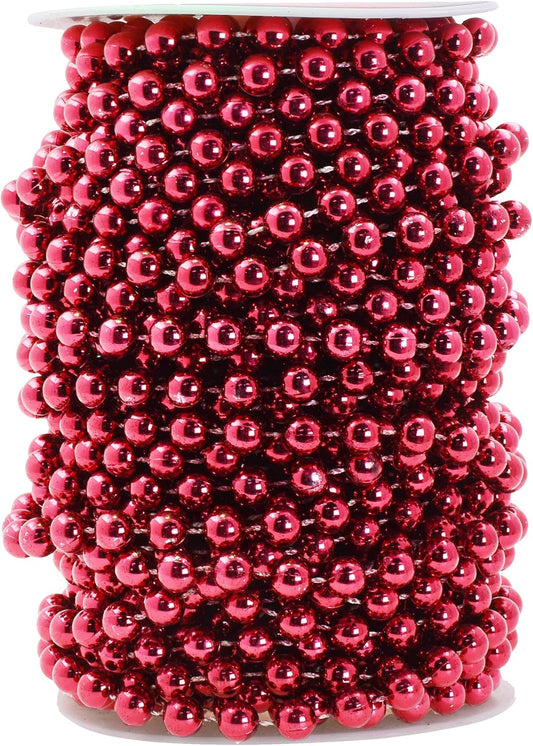 Mandala Crafts 8mm Faux Burgundy Pearl Beads Roll - 20 Yards Strand of Fake Pearls Chain Garlands Spool String for Christmas Tree, Wedding, Party, Vases, DIY Decoration